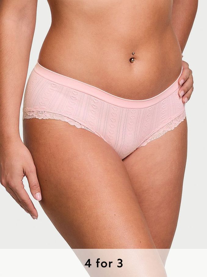 Pretty Blossom Pink Hipster Heart Pointelle Knickers (AK1054) | £9