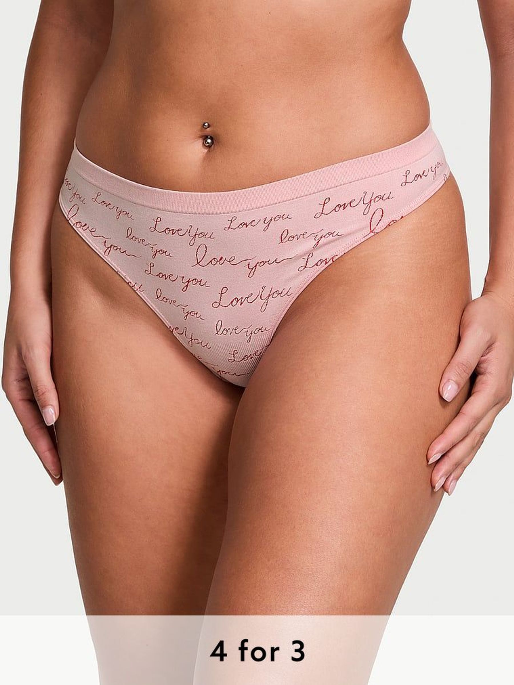 Love Print Pink Thong Knickers (AK1080) | £9
