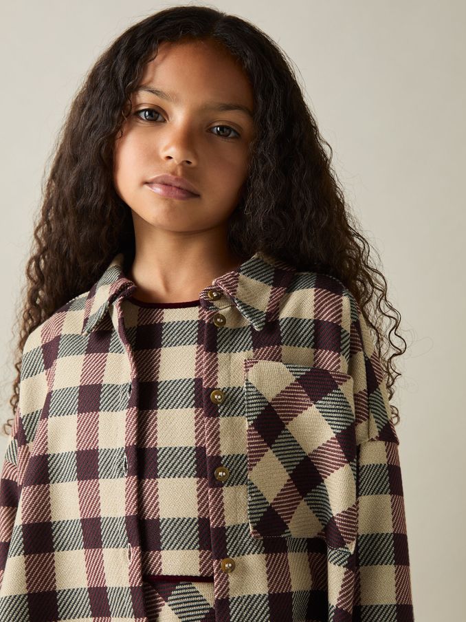 4-9 yrs Oversized Woven Check Shirt in Burgundy (AK1765) | £20