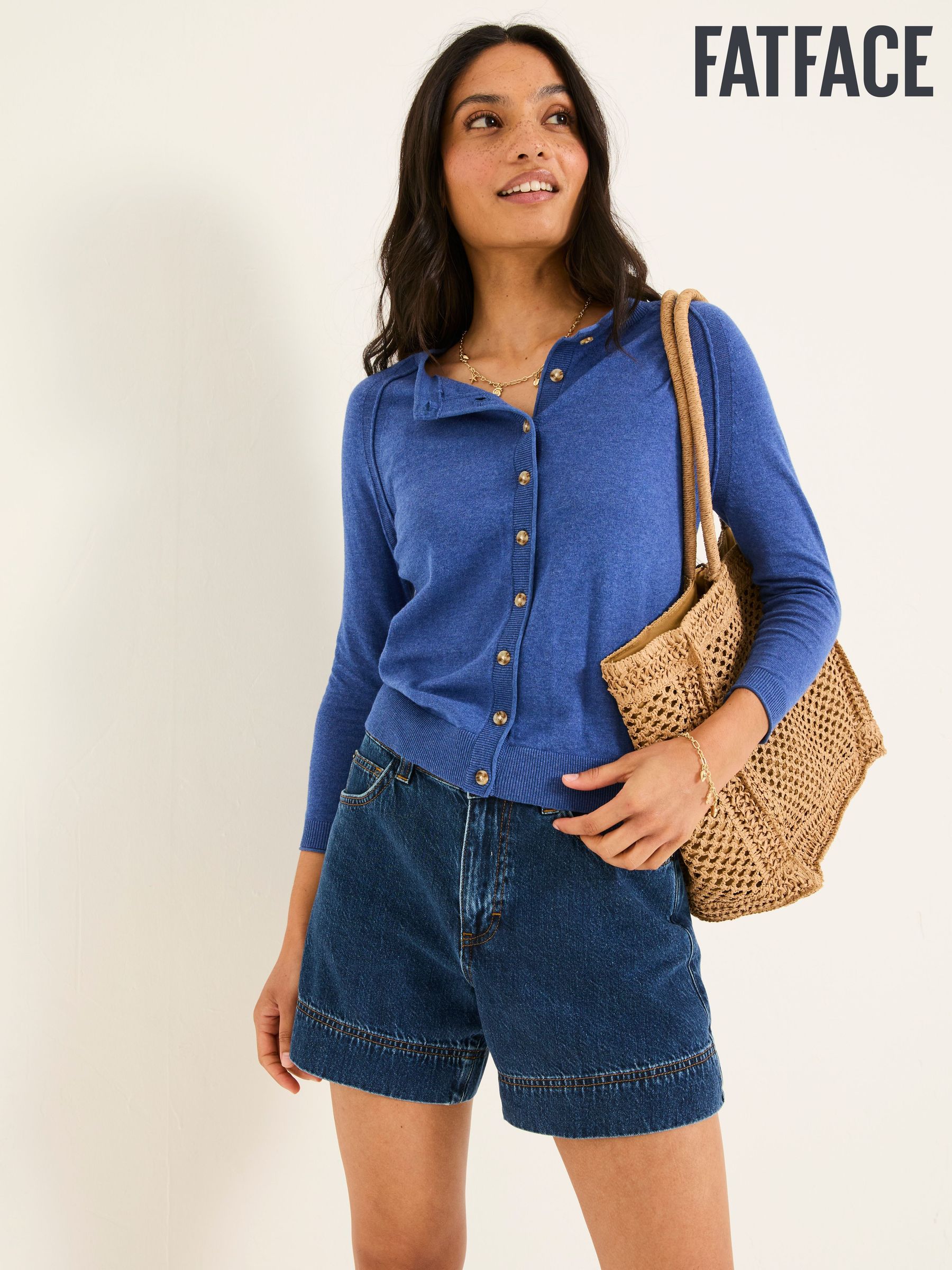 Rose Bright Blue Crew Neck Cardigan (AK4314) | £42