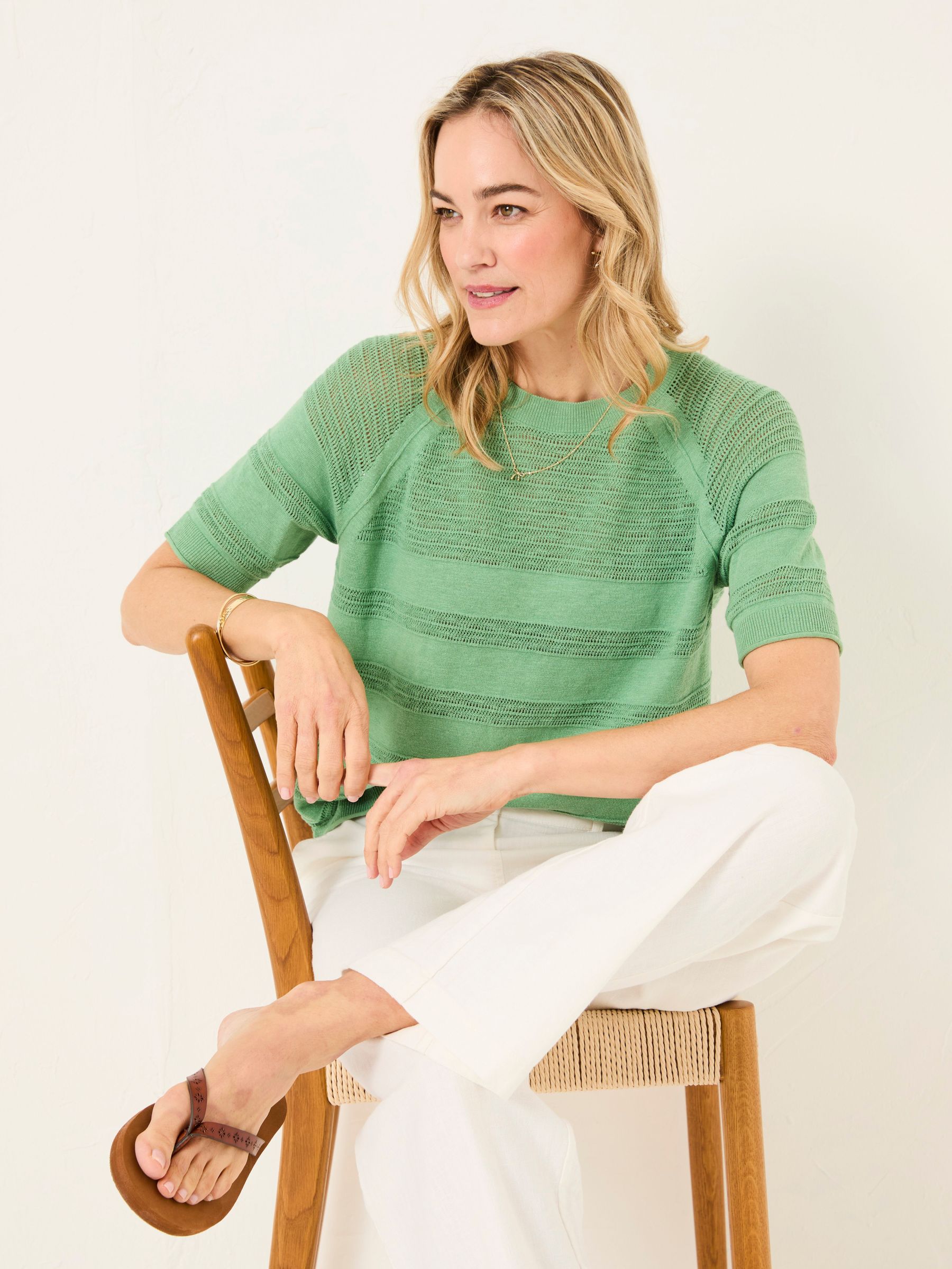 Zandra Green Cotton Linen T Shirt (AK4338) | £48
