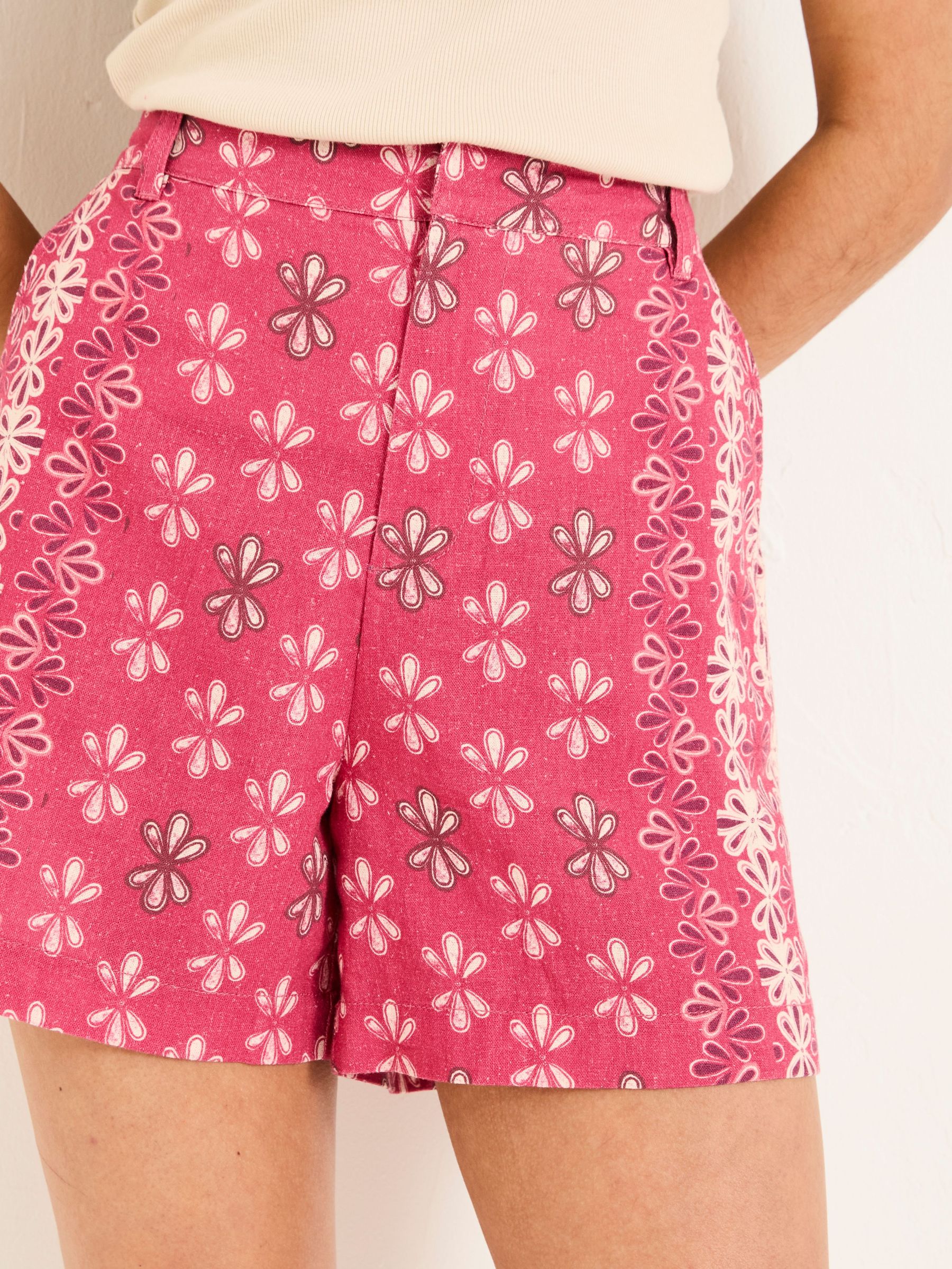 Nell Dark Pink Earth Geo Linen Blend Shorts (AK4774) | £44