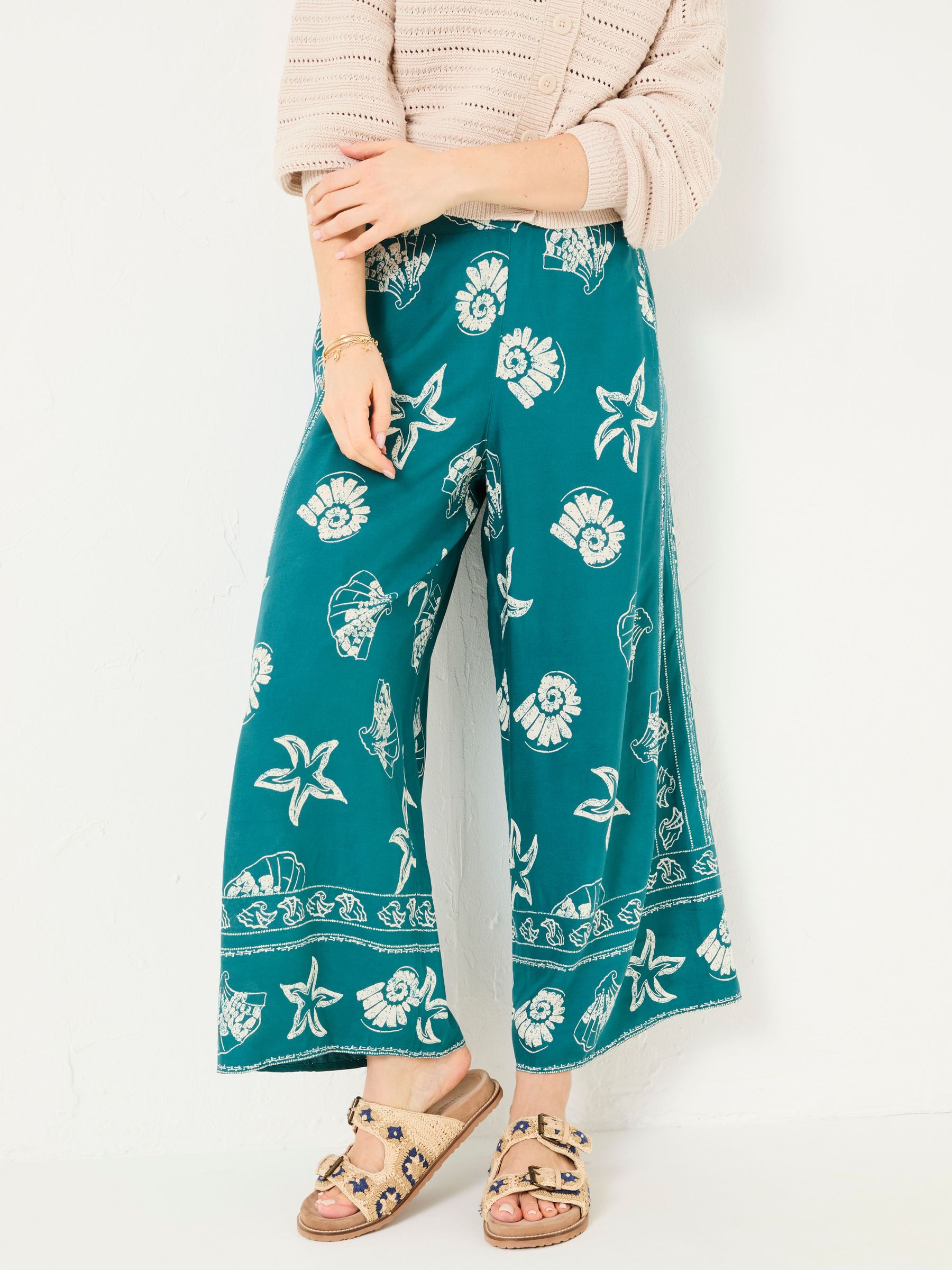 Eliza Teal Blue Shell Cropped Trousers (AK4828) | £46