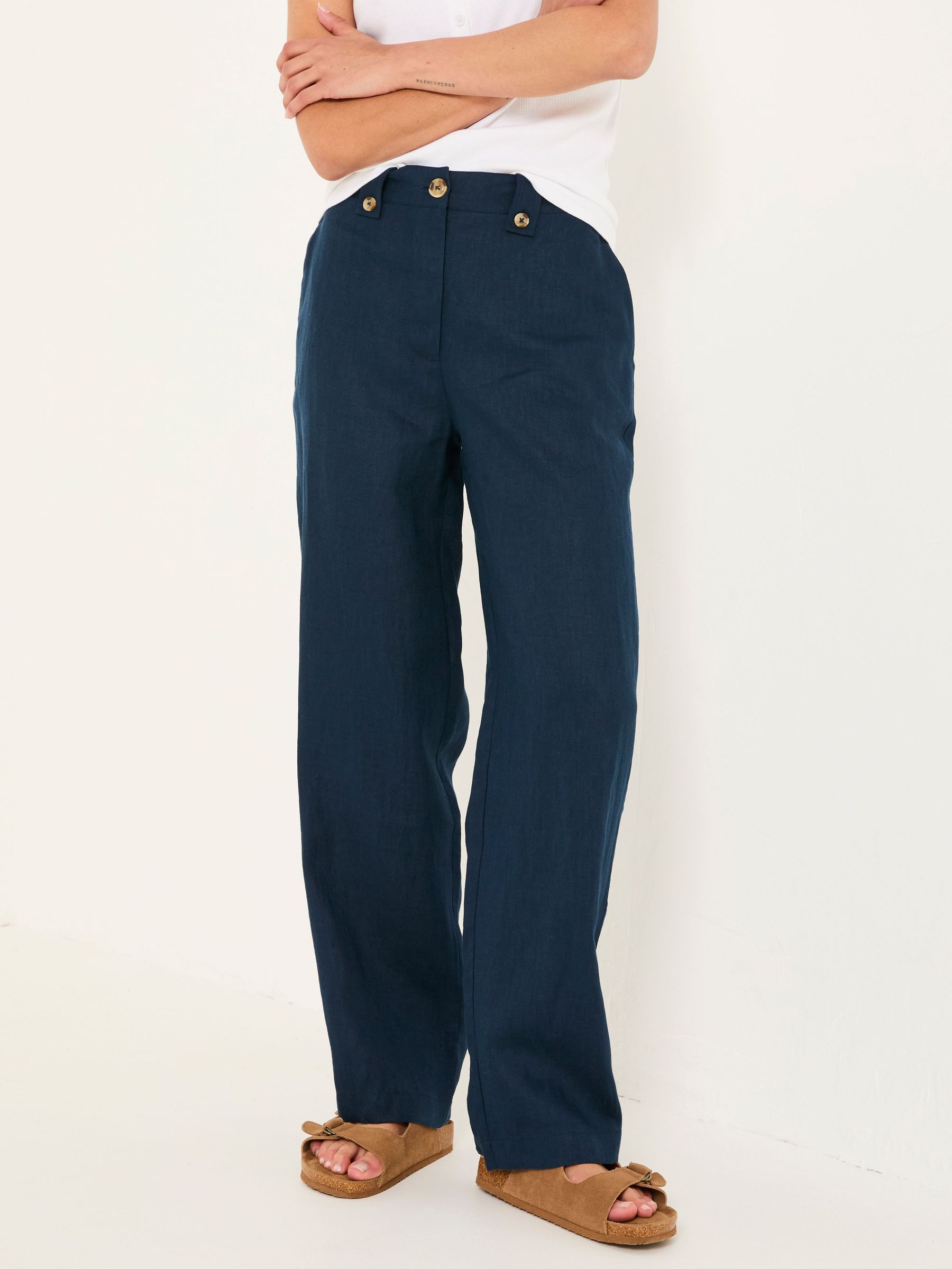 Lydia Navy Straight Leg Linen Trousers (AK4829) | £69