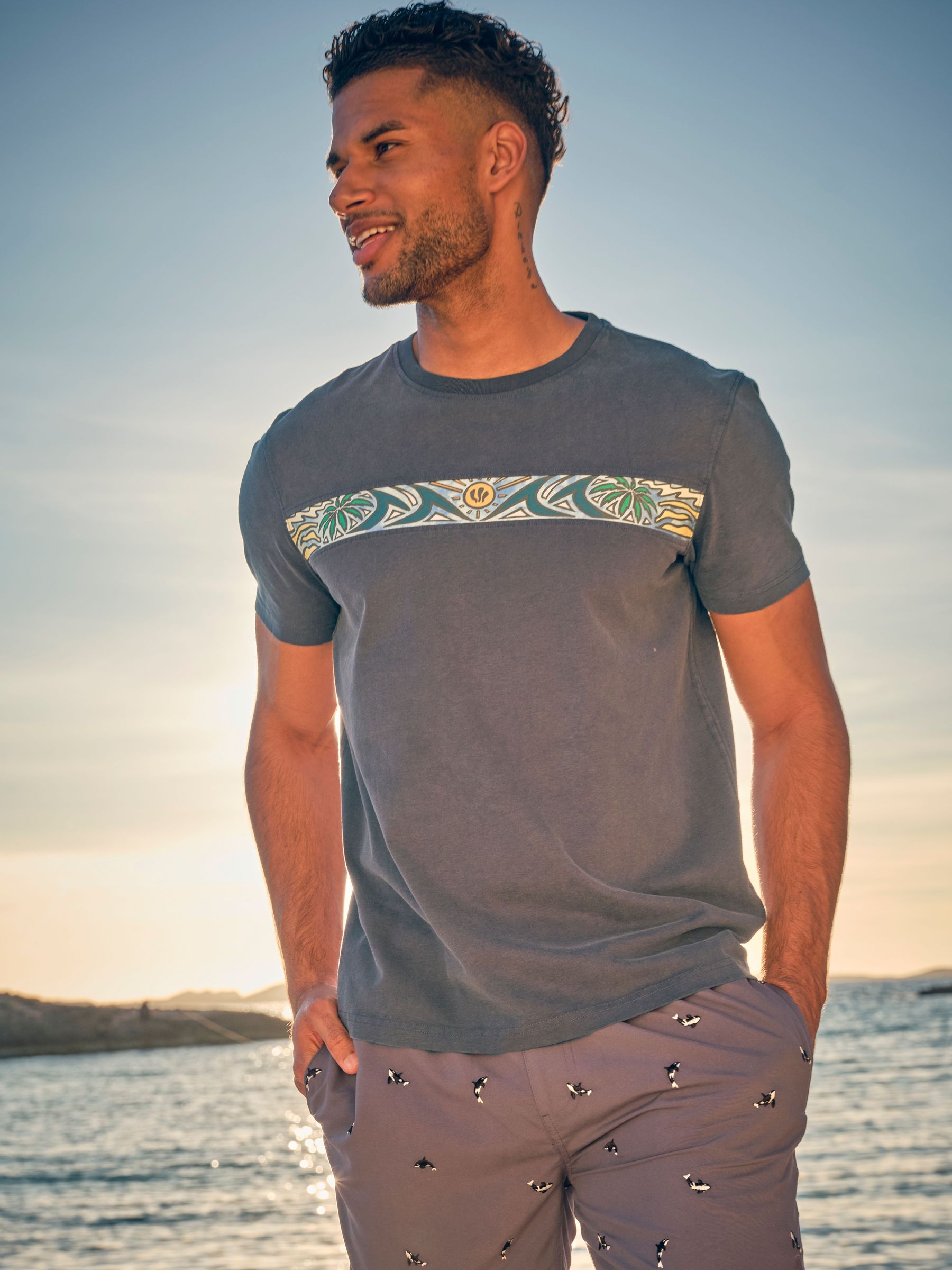Grey Surf Patch Chest Stripe Tshirt (AK4878) | £29.50