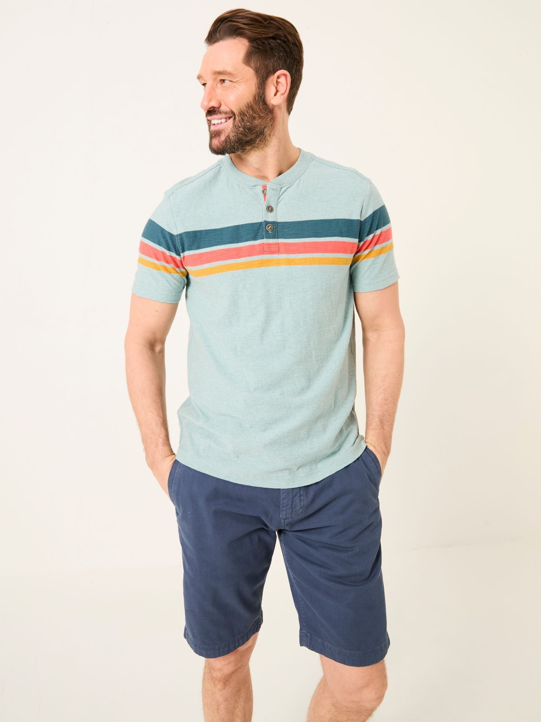 Henley Light Blue Chest Stripe Henley (AK4887) | £28