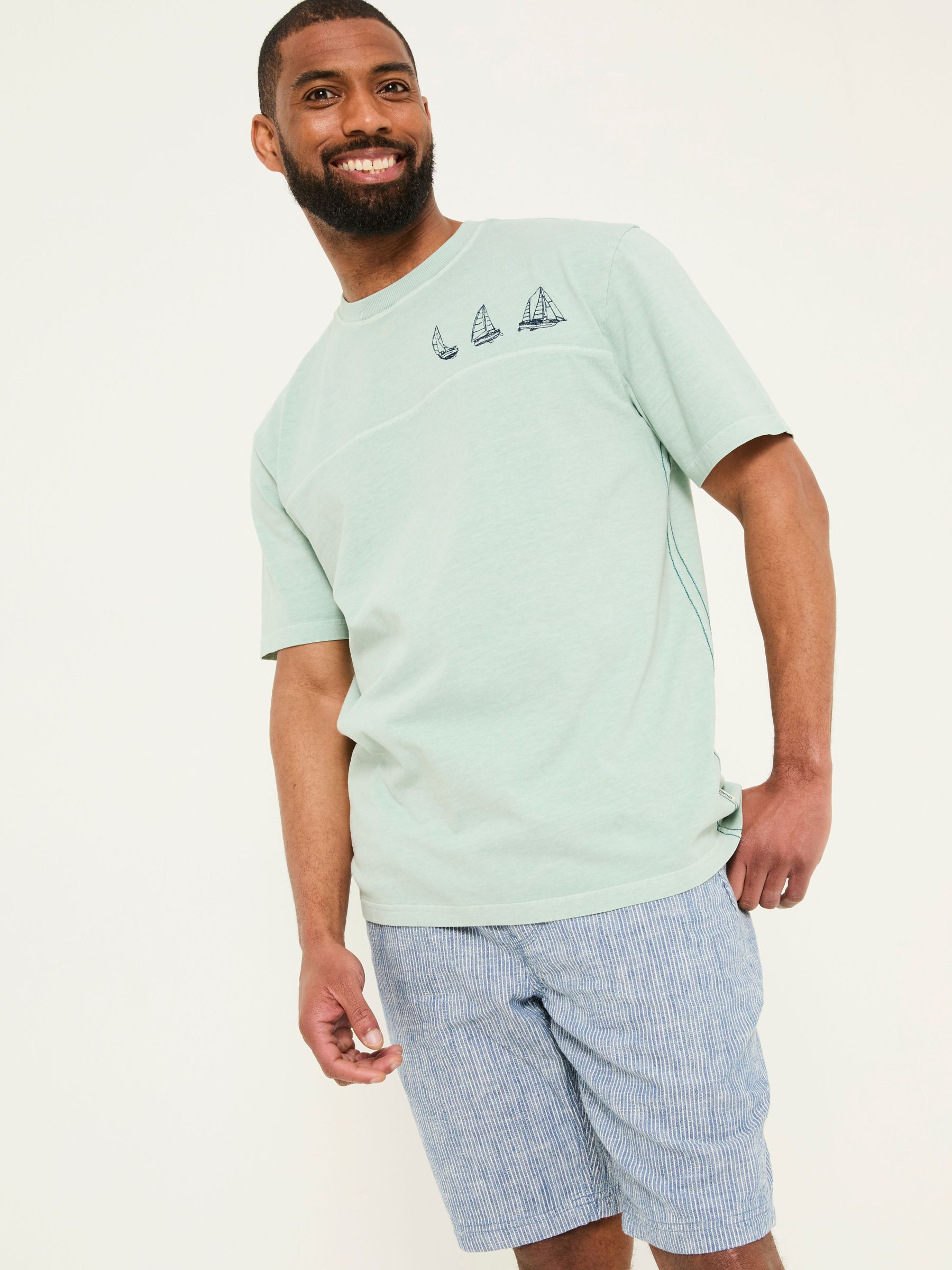 Light Blue Boat Embroidered T-Shirt (AK4890) | £29.50