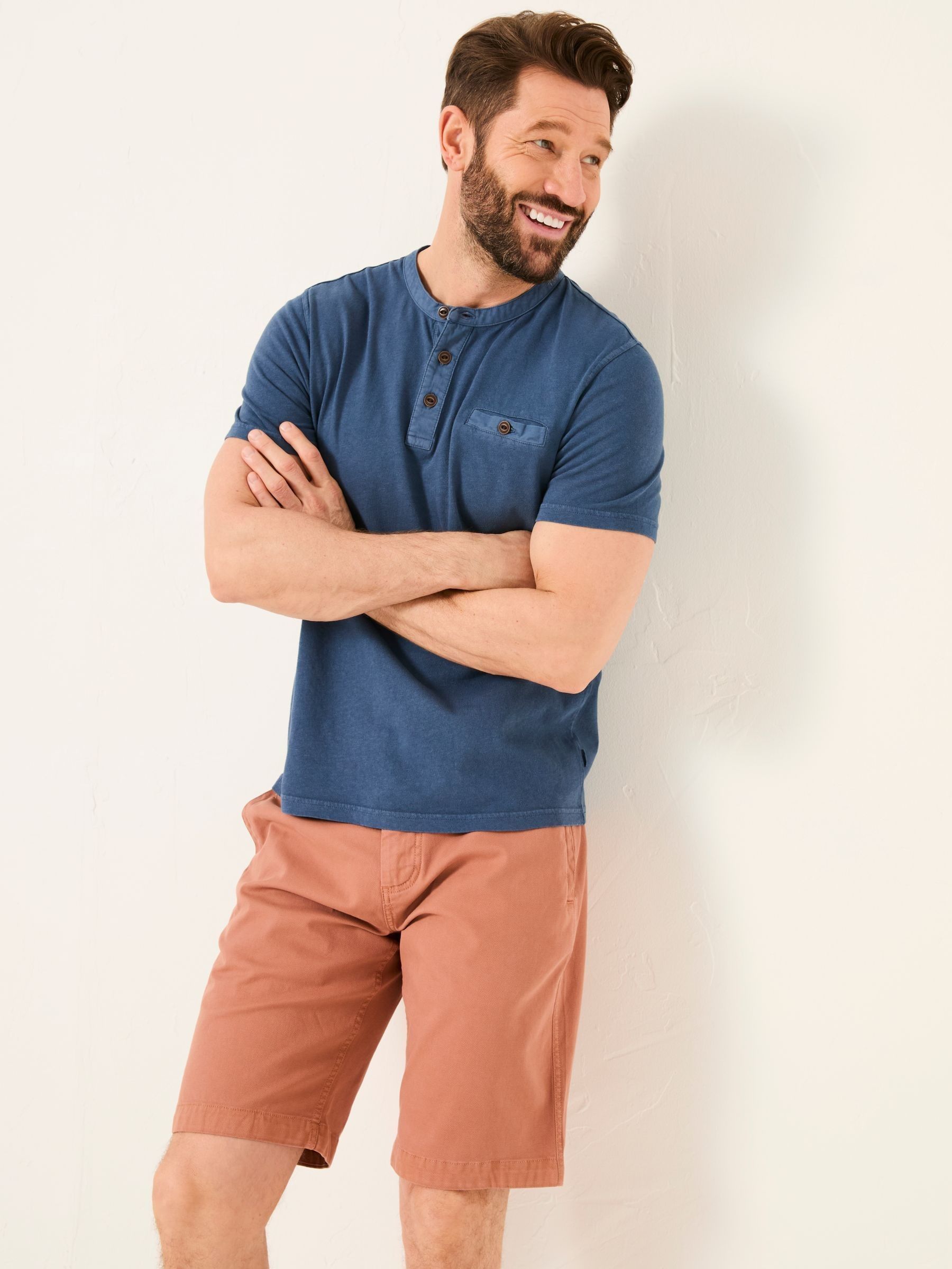 Henley Navy Garment Dyed Grandad Collar Pocket Henley (AK4907) | £29.50