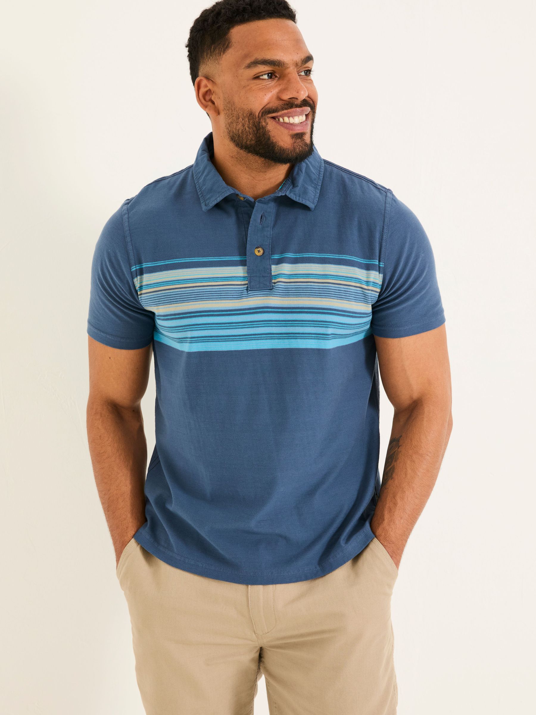 Navy Short Sleeve Chest Stripe Polo (AK4911) | £32.50