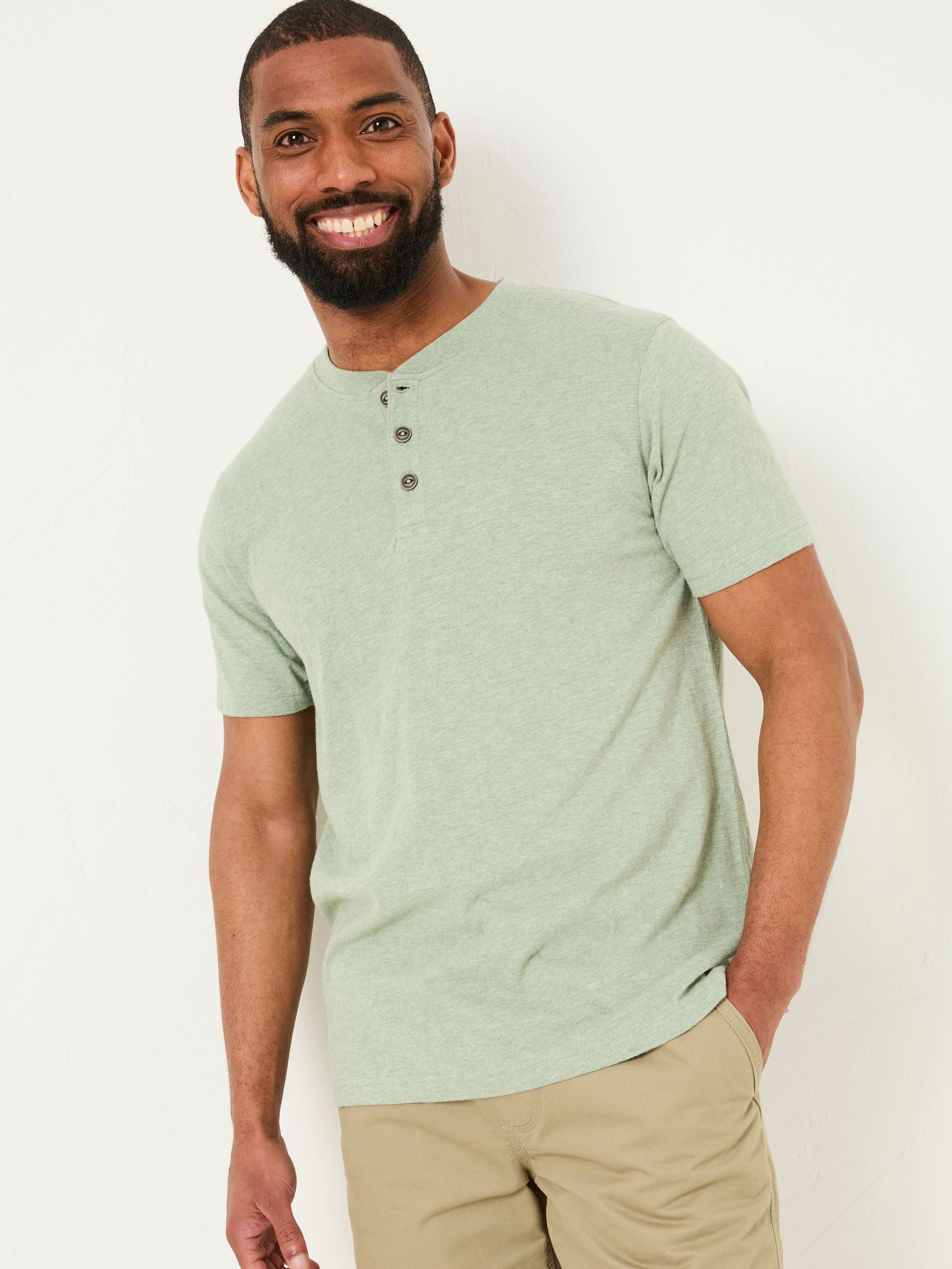 Woodside Sage Green Slub Henley T-Shirt (AK4923) | £25