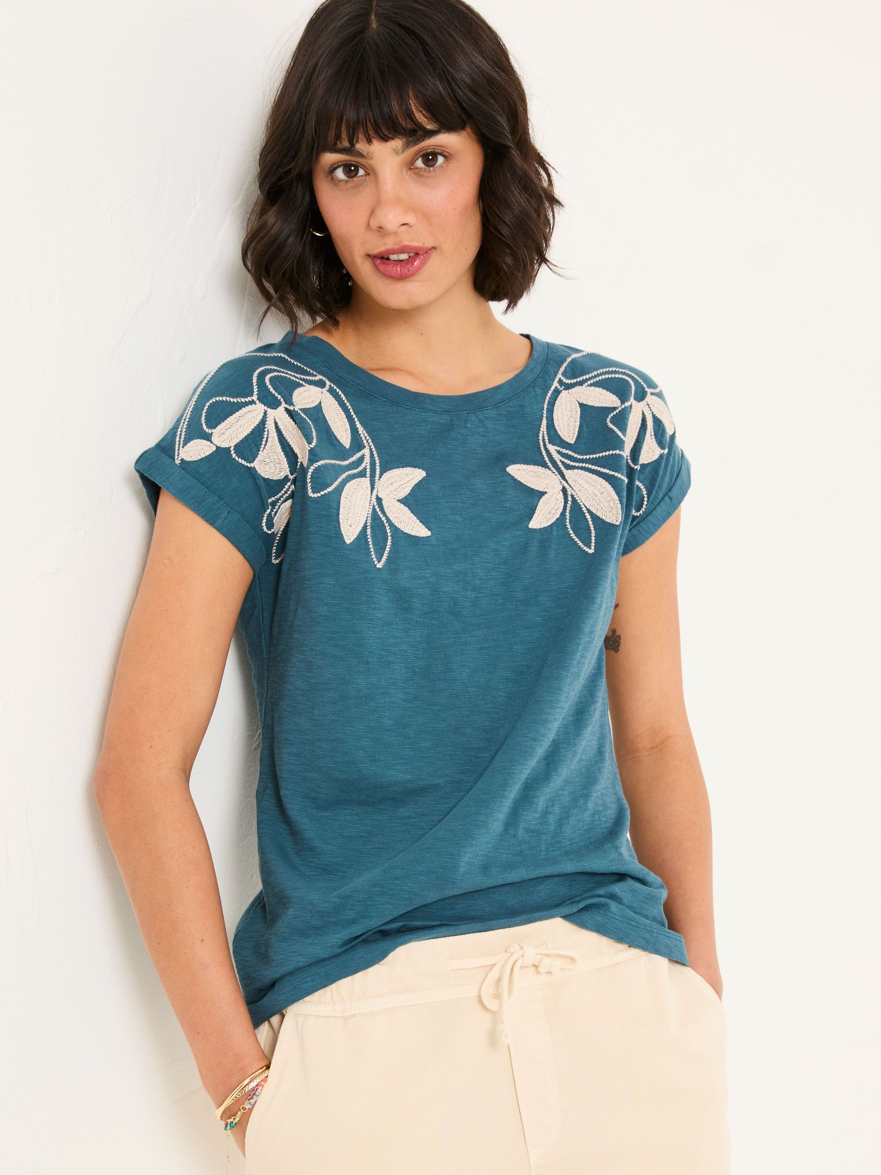 Ivy Teal Blue Embroidered T-Shirt (AK5308) | £32