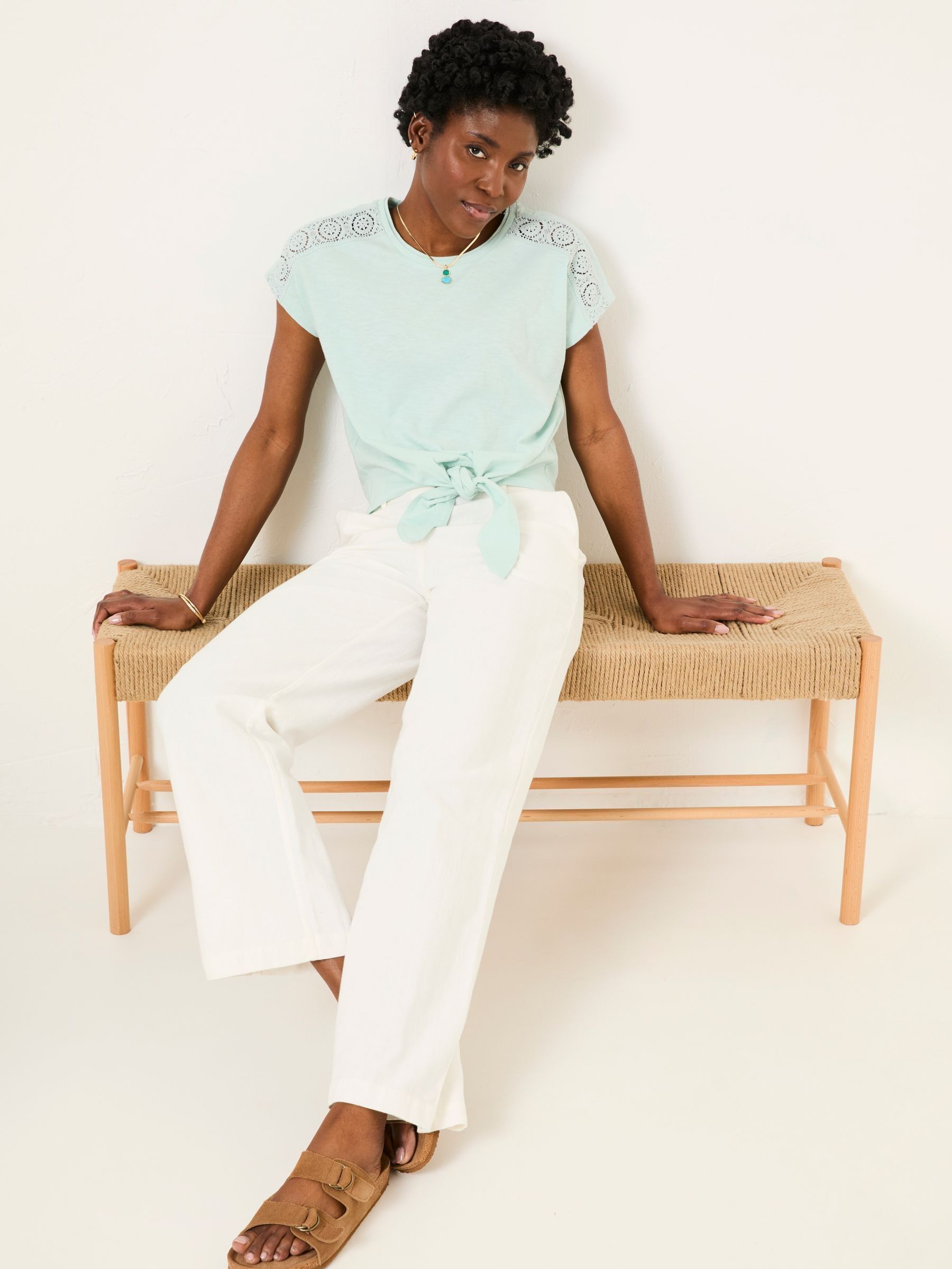 Mint Green Lace Tie Front T Shirt (AK5419) | £35