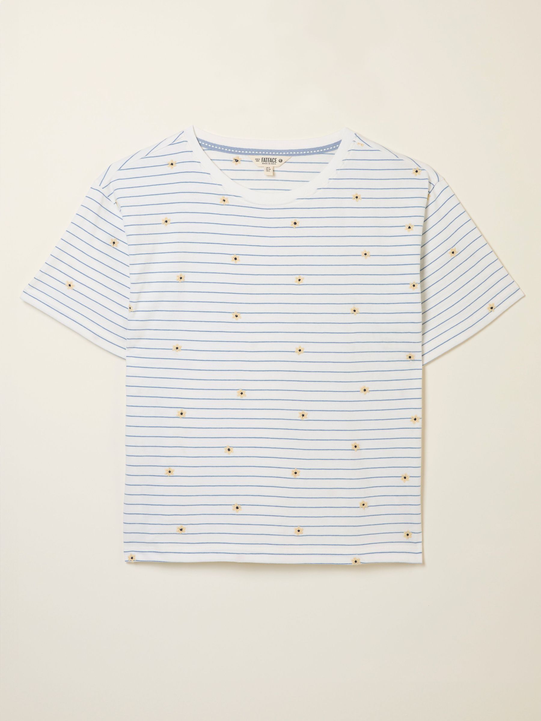 Maddie Ivory Embroidered Stripe T Shirt (AK5428) | £29.50