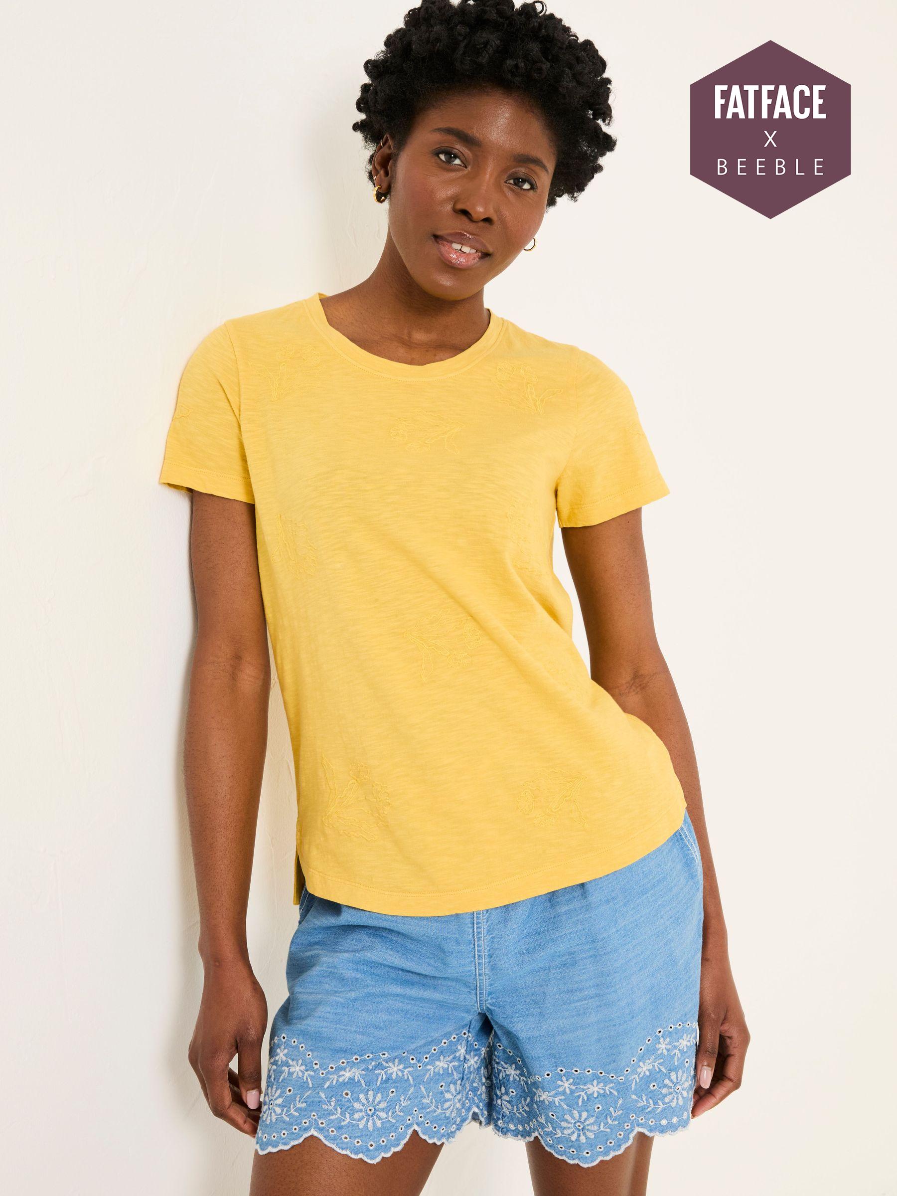 Natalie Light Yellow Beeble Embroidered T Shirt (AK5467) | £32