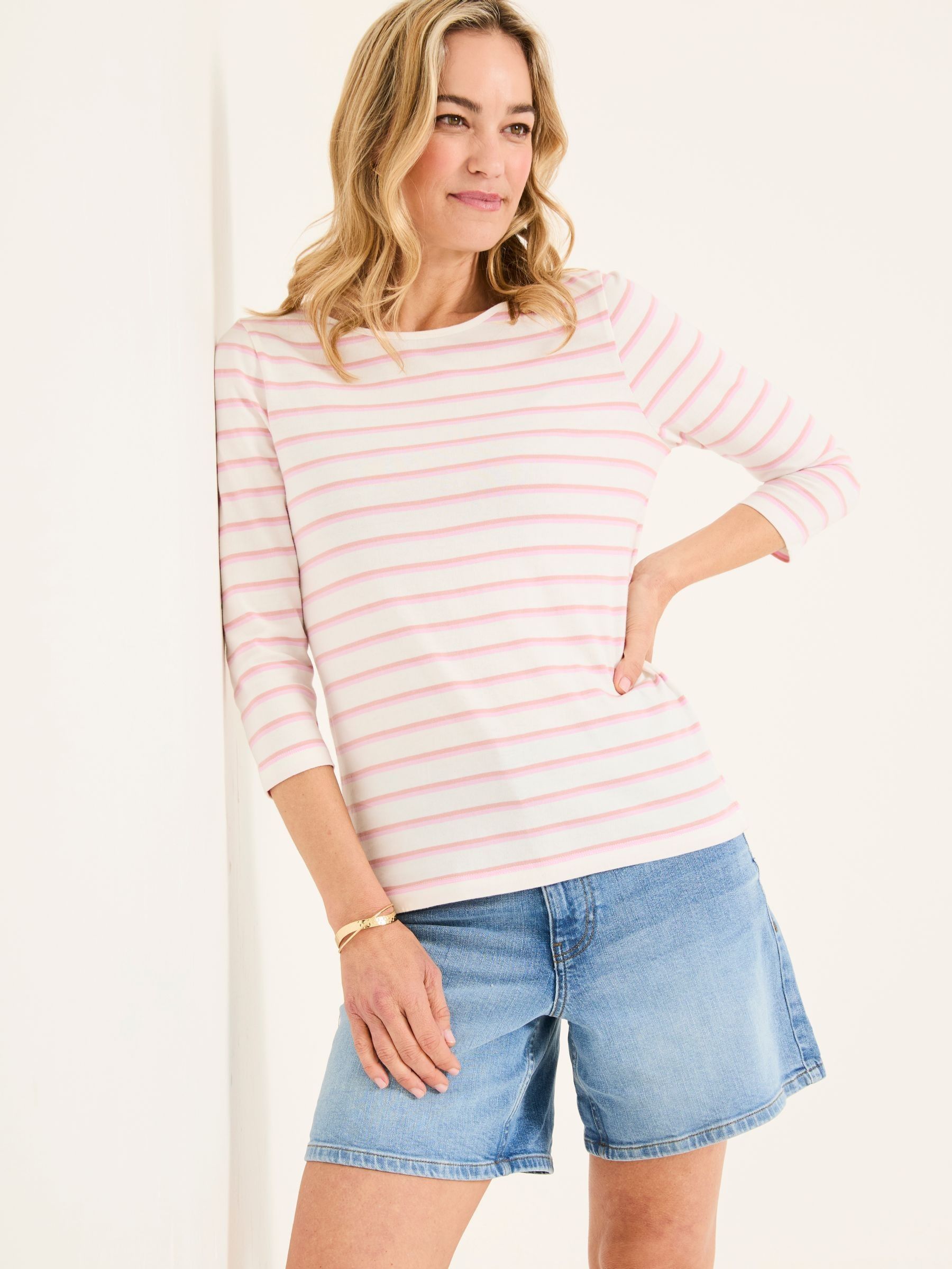 Breton Light Pink 100% Cotton 3/4 Sleeve T-Shirt (AK5487) | £29.50