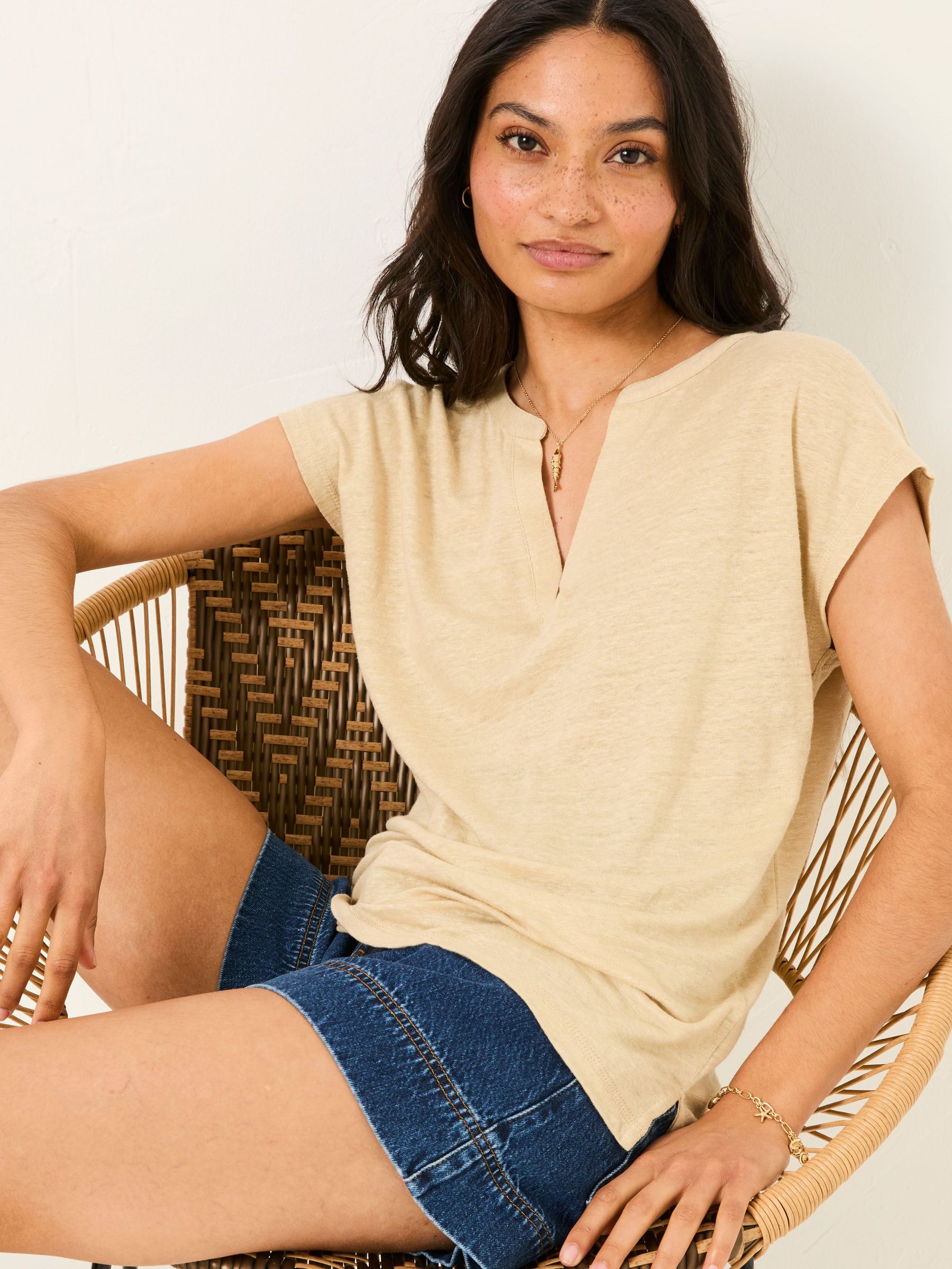 Oatmeal Notch Neck Top (AK5488) | £42