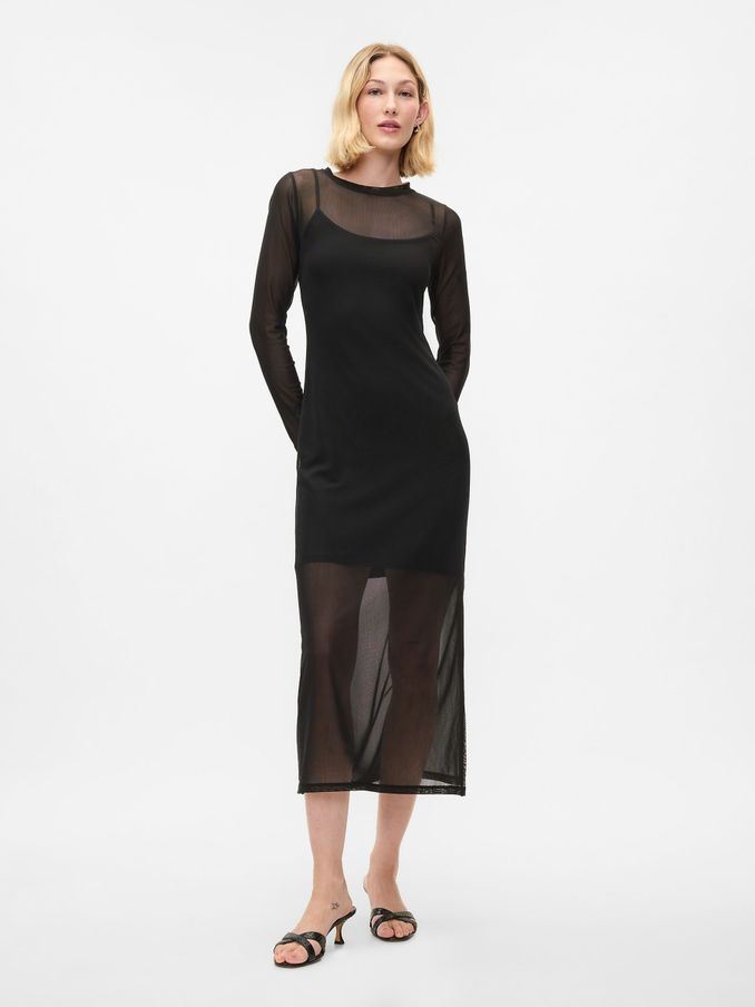 Black Mesh Midi Dress (AK6073) | £36