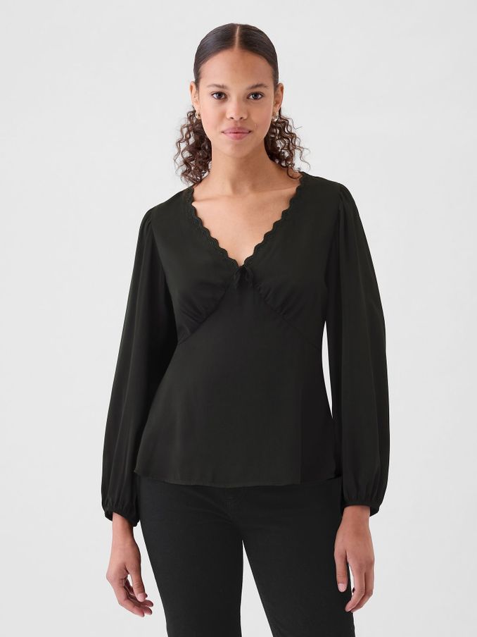 Black Satin Empire Top (AK6078) | £21