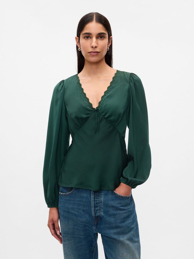 Green Satin Empire Top (AK6079) | £21