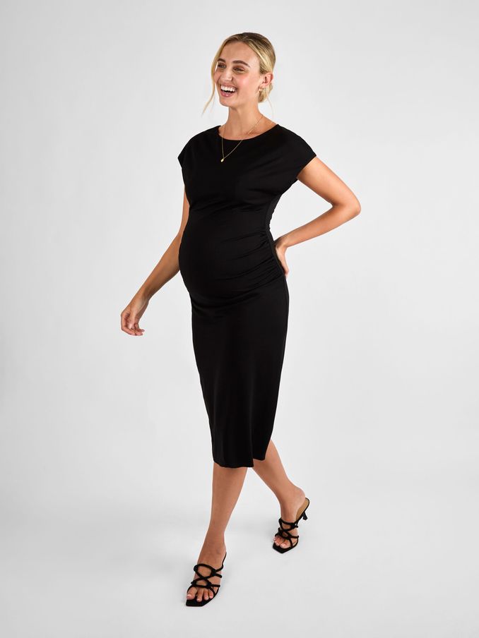 Black Ruched Side Maternity Bodycon Midi Dress (AK7639) | £46
