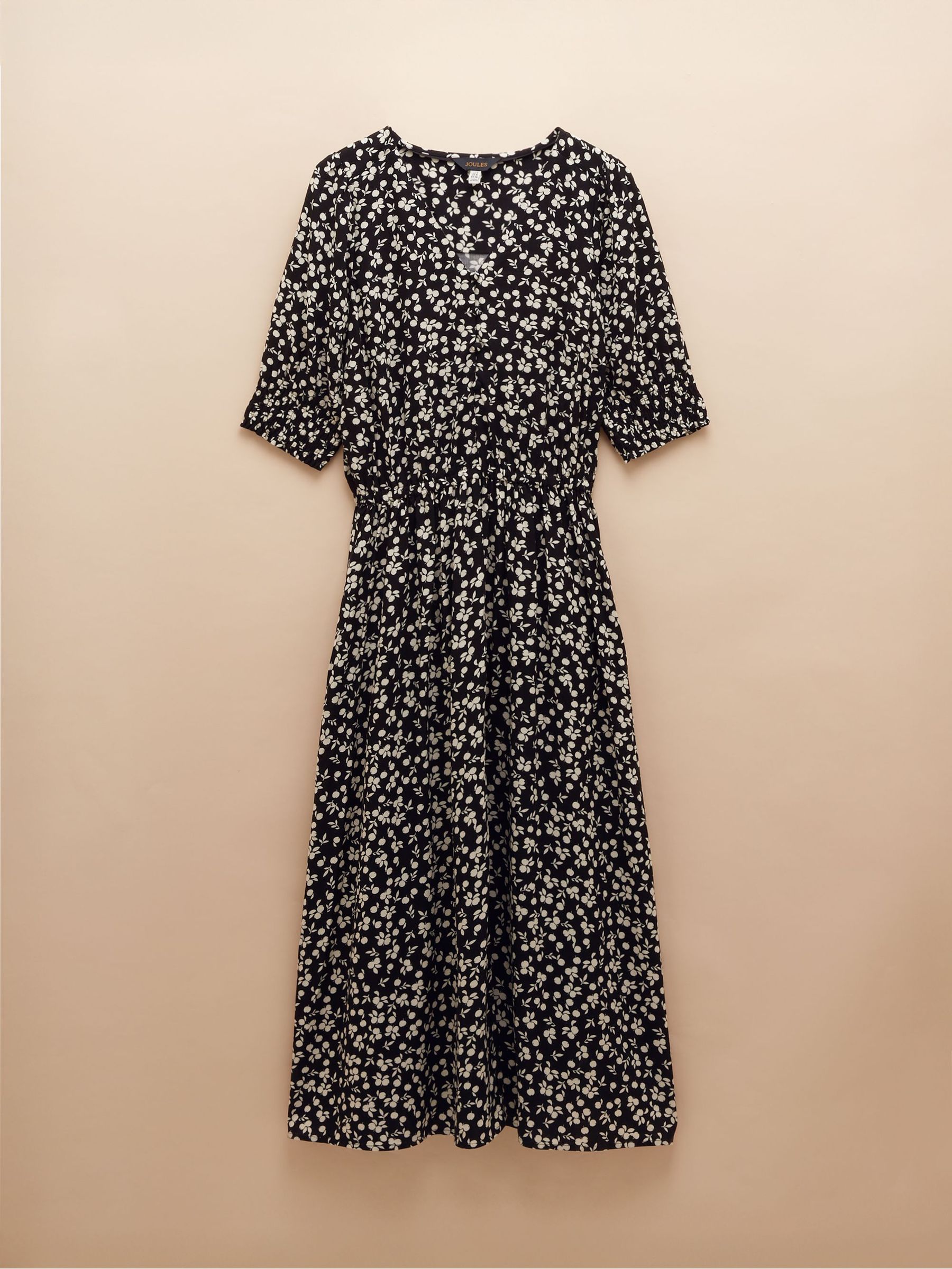 Adele Black V-Neck Elbow Length Sleeve Midi Dress