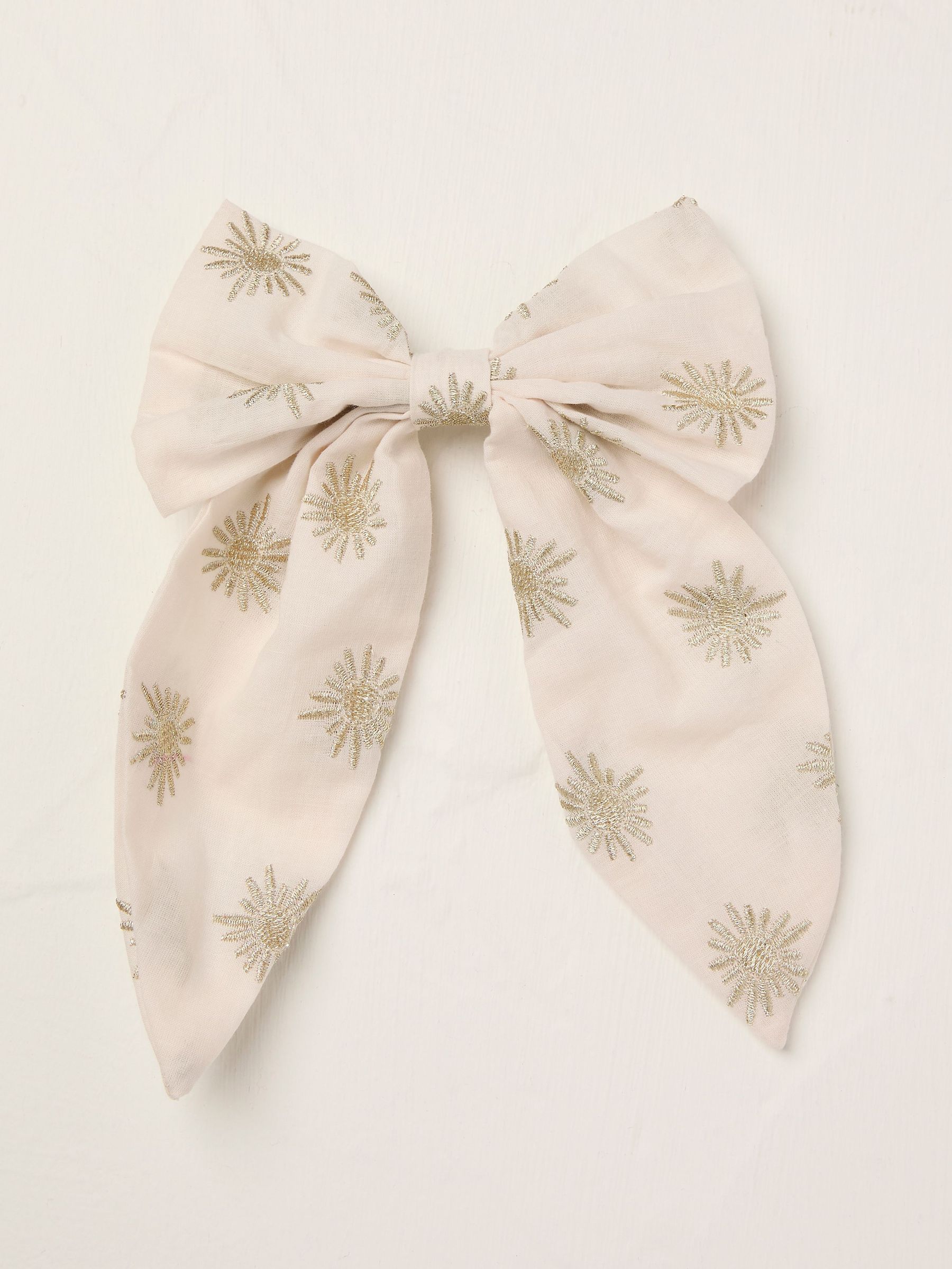 Ivory 100% Cotton Embroidered Hair Bow (AK8341) | £10.50