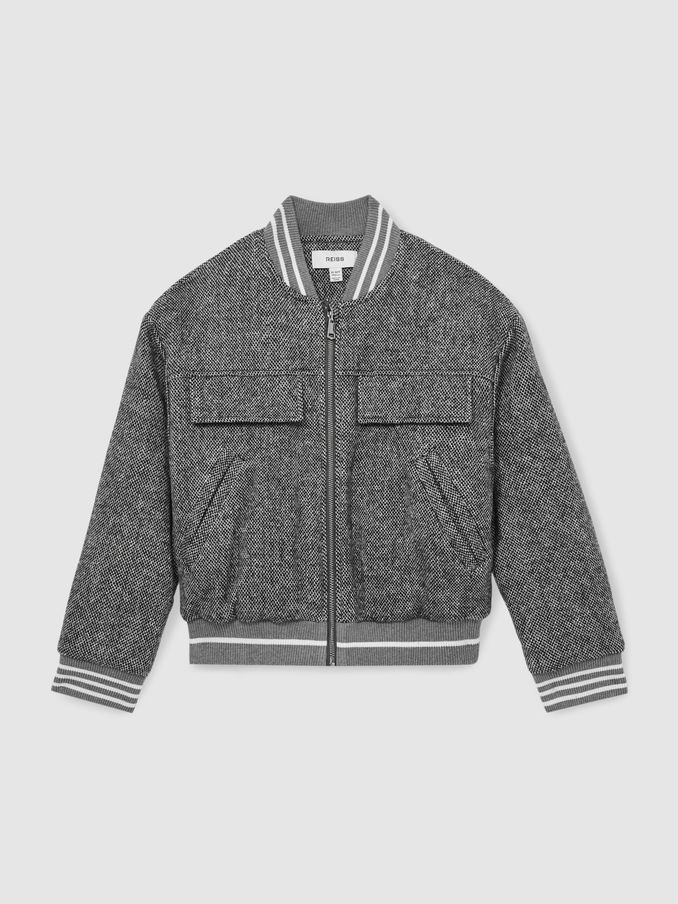 13-14 yrs Wool-Blend Padded Bomber Jacket in Grey (AK8429) | £40