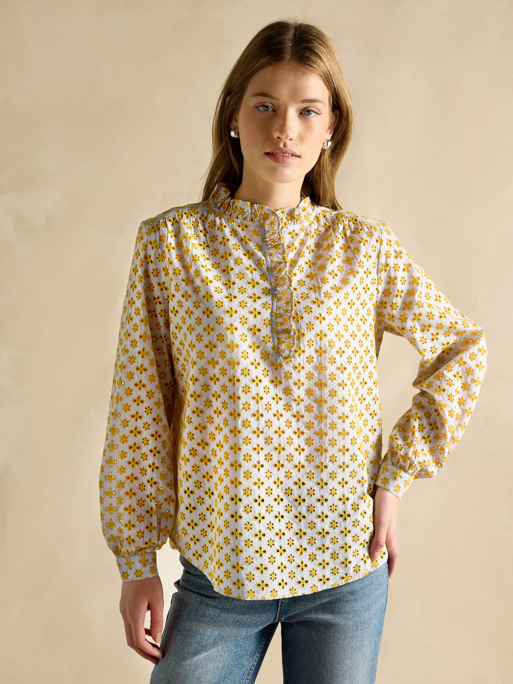 Melanie Yellow Cotton Broderie Blouse (AK8627) | £65