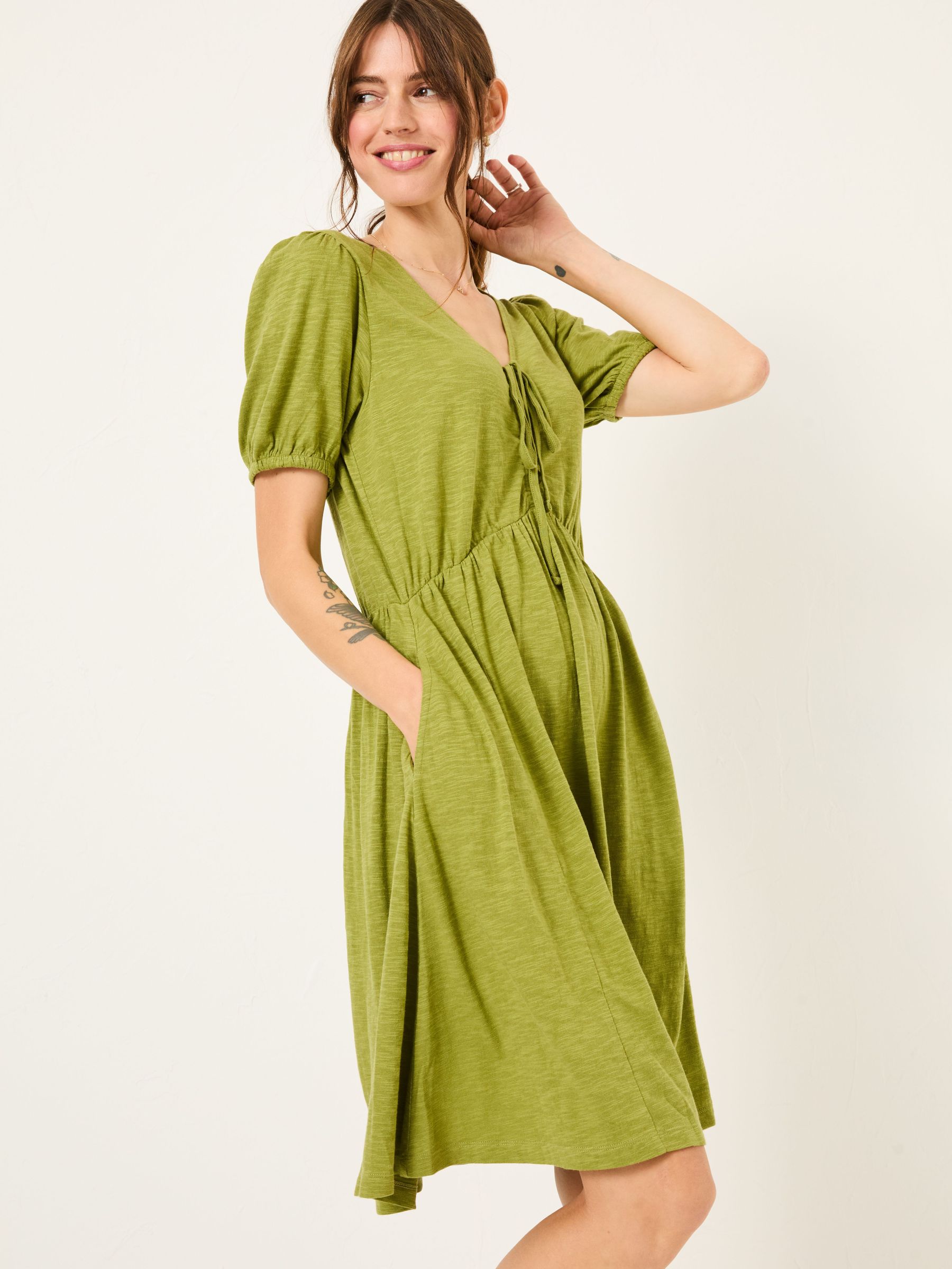 Olive Green Nell Jersey Dress (AK8653) | £30