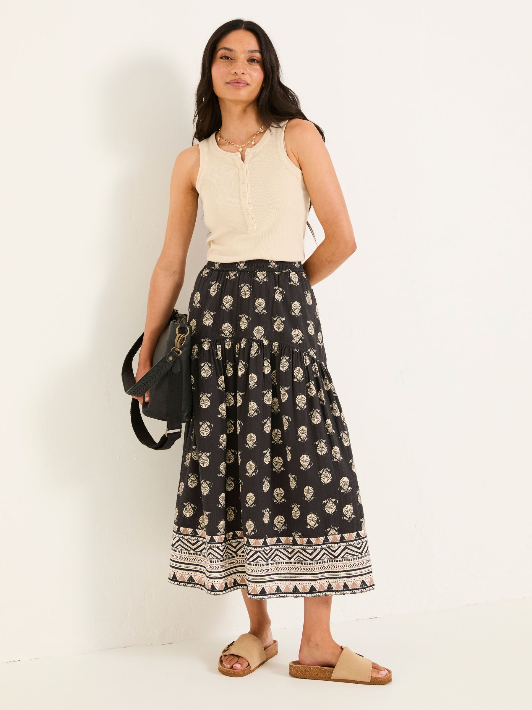 Betty Black Lino Shells Midi Skirt (AK9197) | £55