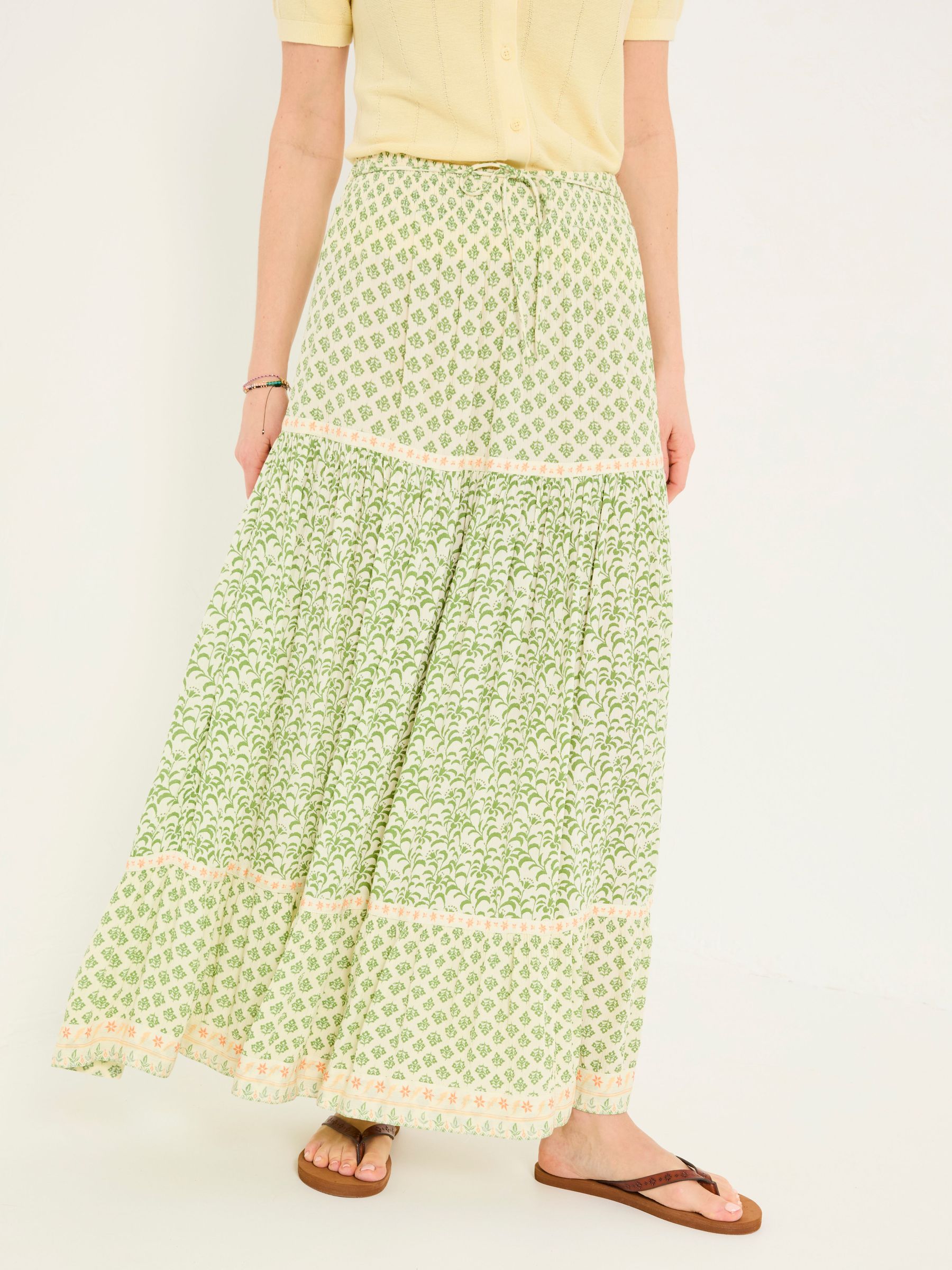 Jayla Mid Green Woodblock Maxi Skirt (AK9199) | £59