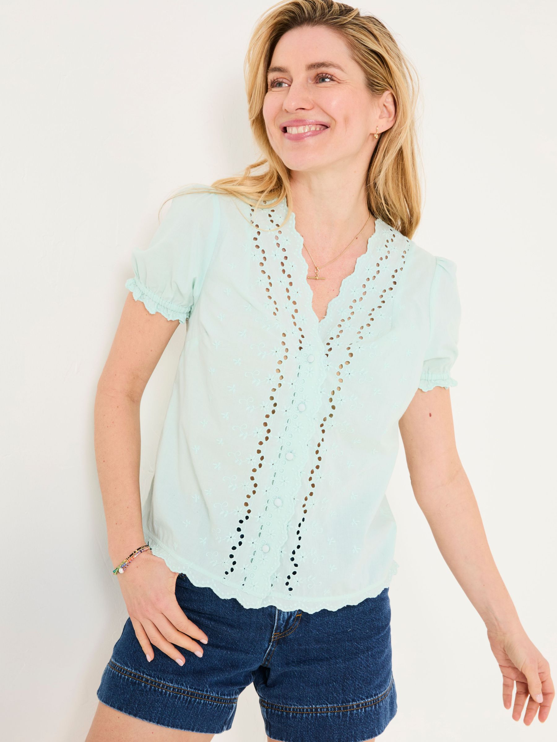 Aguste Mint Green Broderie Blouse (AK9290) | £48