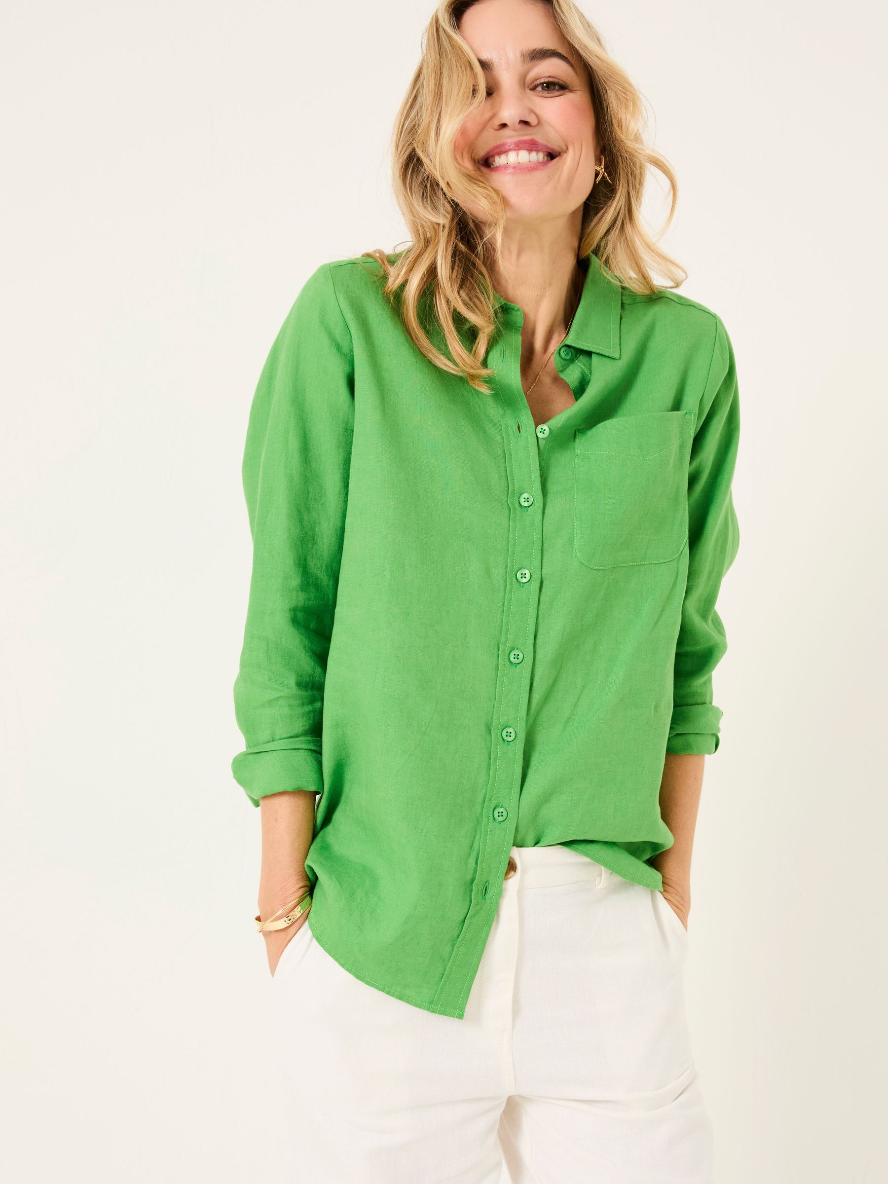 Green Olivia Linen Shirt (AK9295) | £59