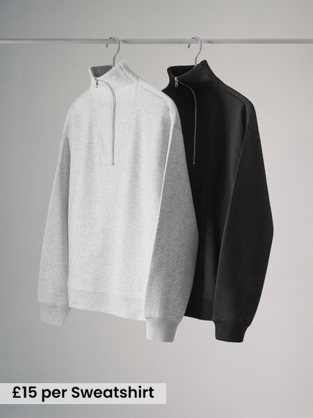 Black/Grey - Half Zip Funnel Neck Sweatshirts 2 Pack (AK9418) | £30