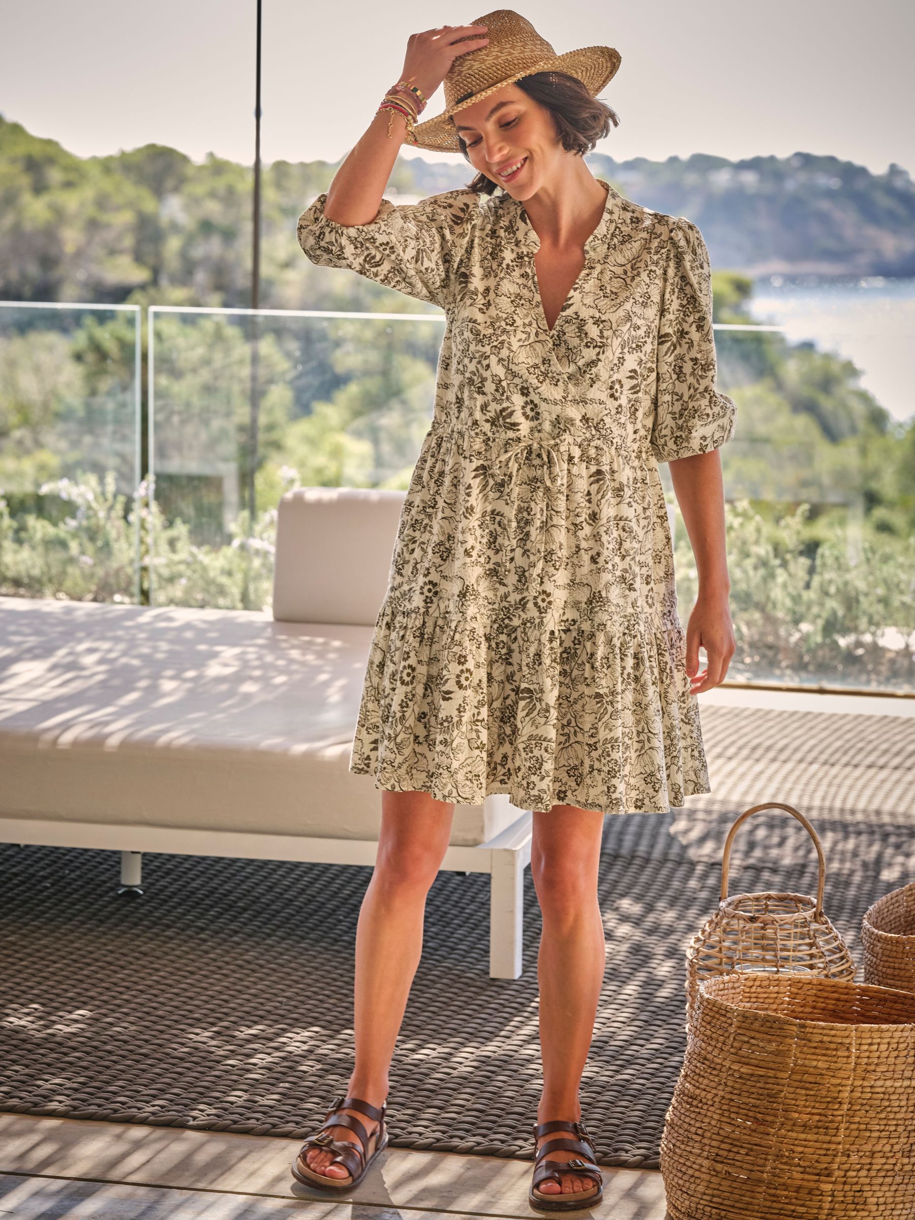 Nancy Ivory Linear Floral Dress (AK9438) | £65