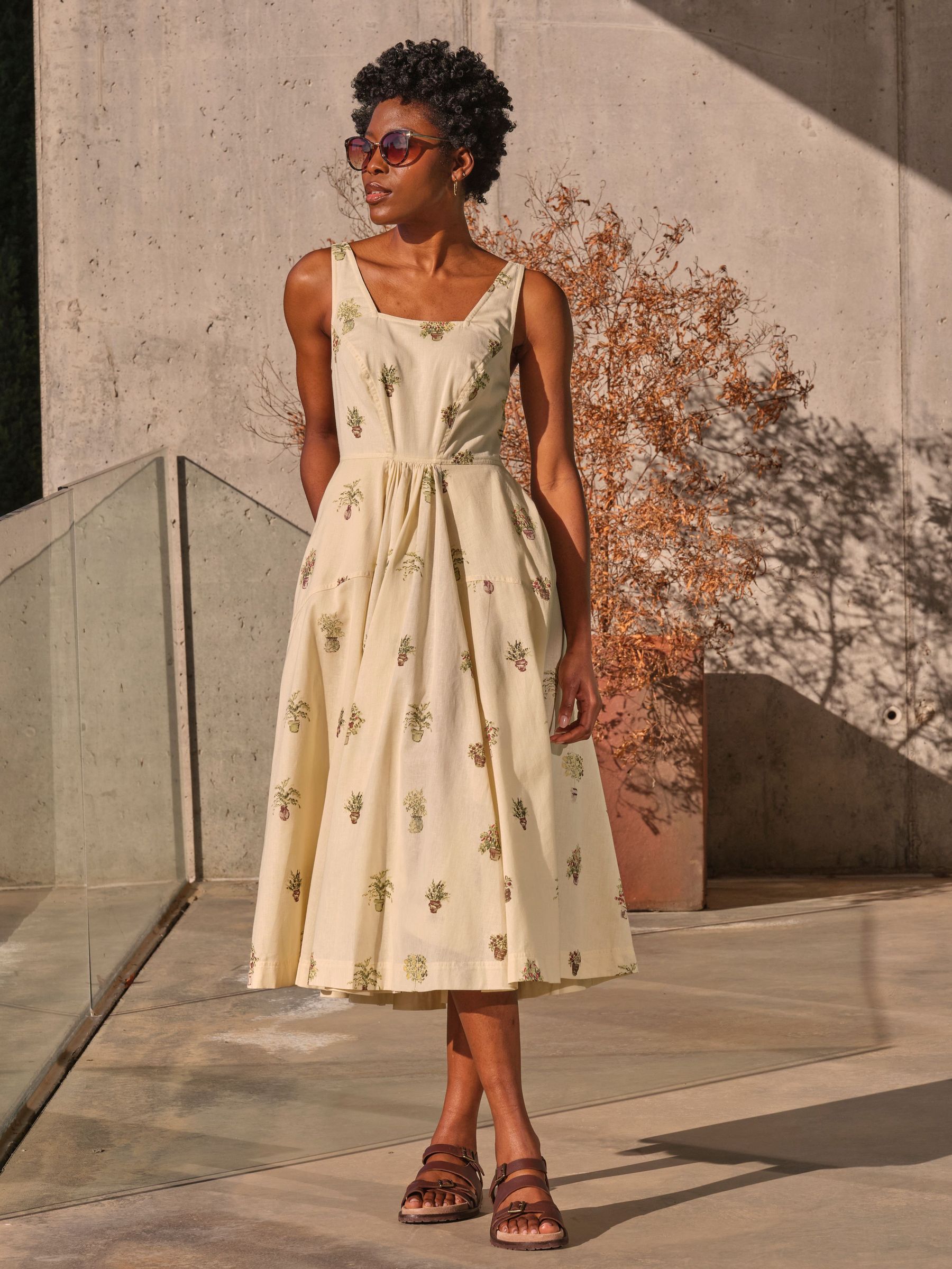 Maria Ivory Plants Midi Dress (AK9443) | £69