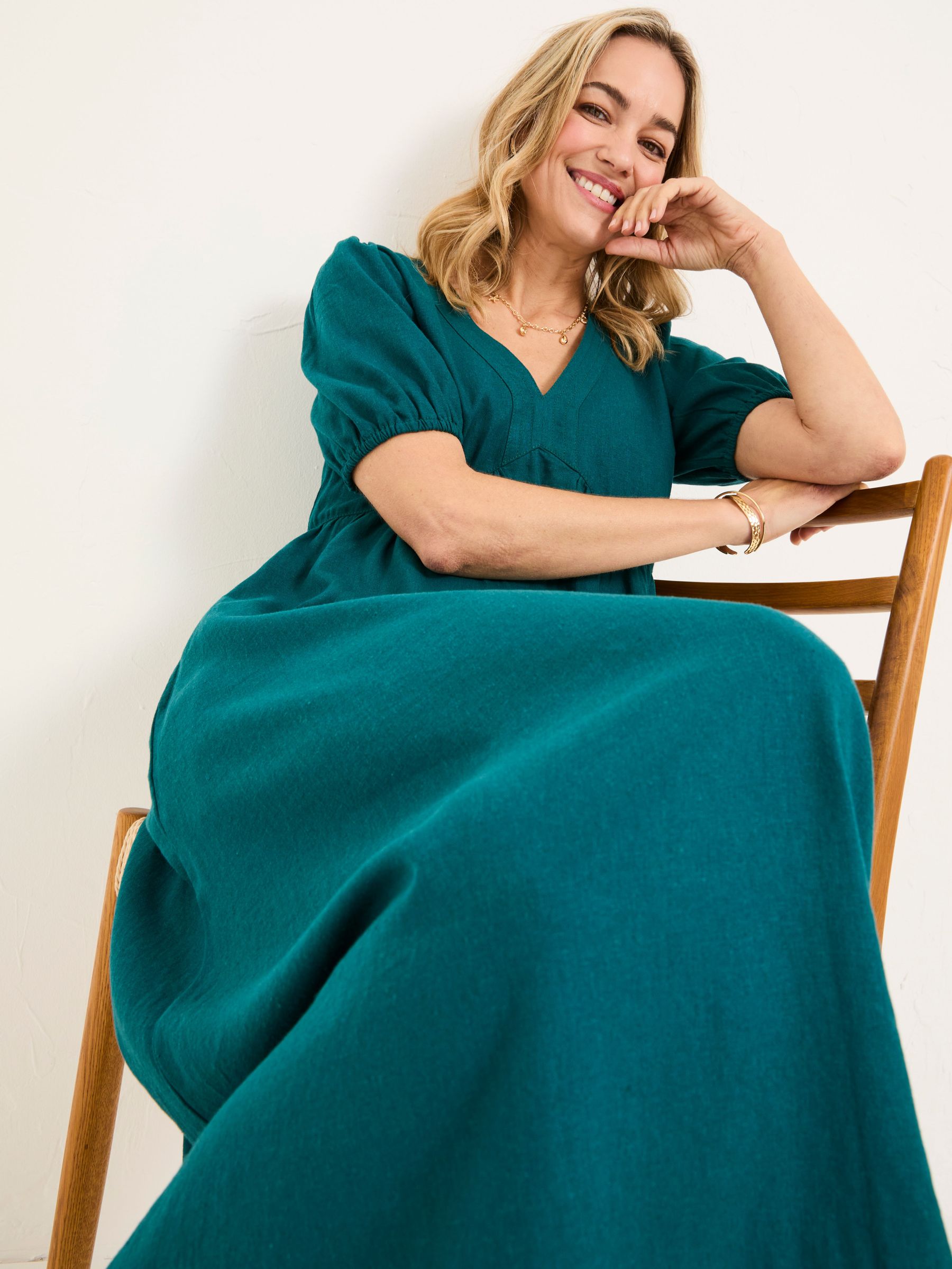 Remi Dark Teal Linen Midi Dress (AK9444) | £72