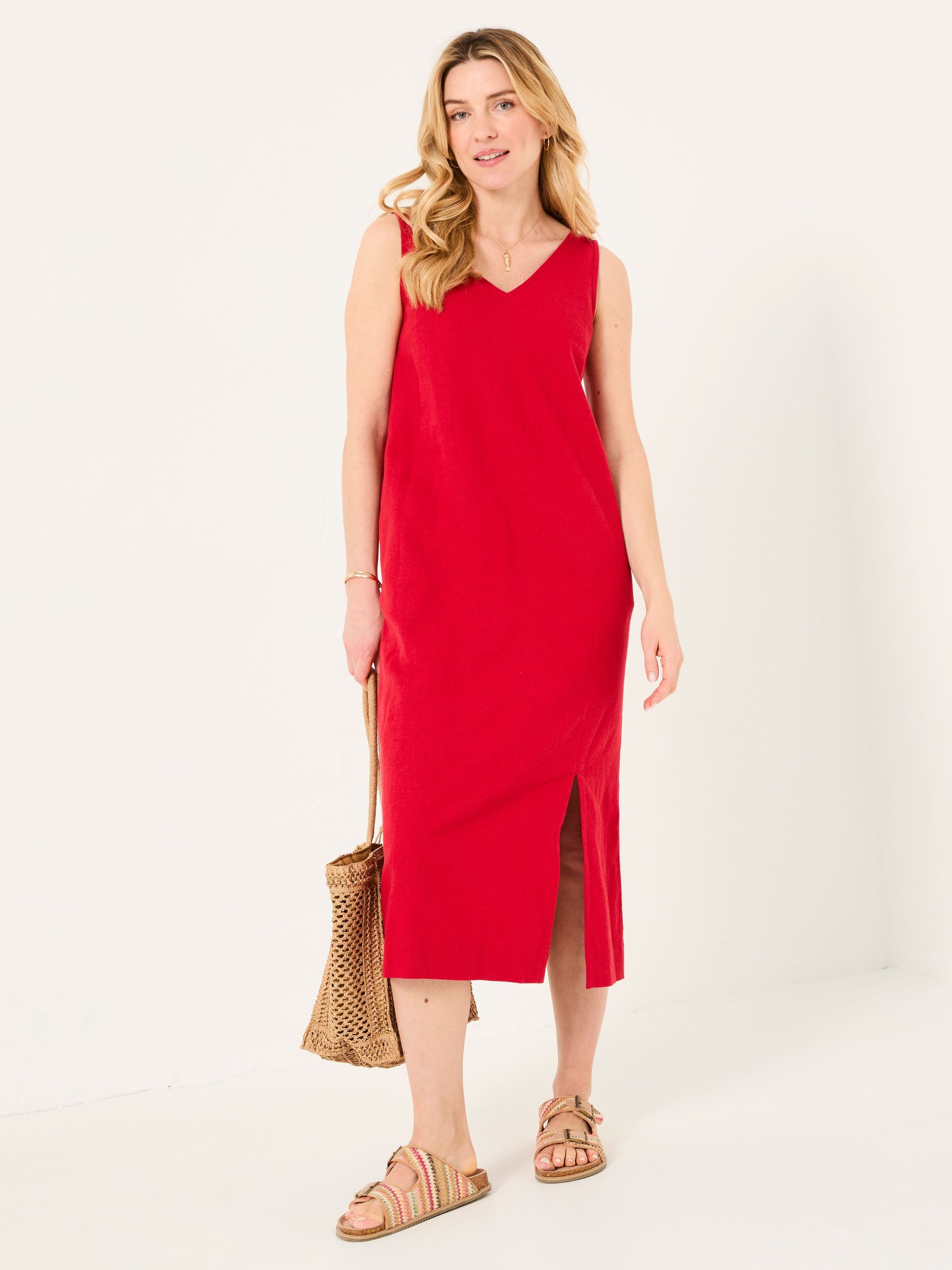 Corey Rust Red Linen Midi Dress (AK9459) | £69