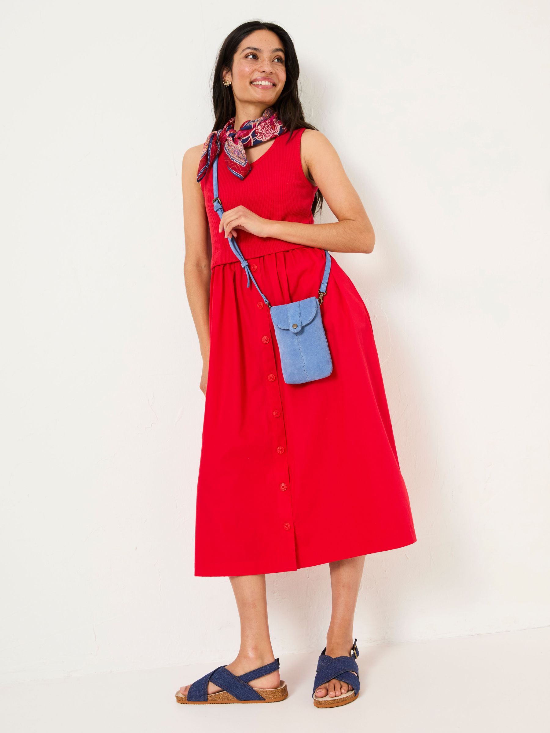 Sal Bright Red 100% Cotton Midi Dress (AK9470) | £65