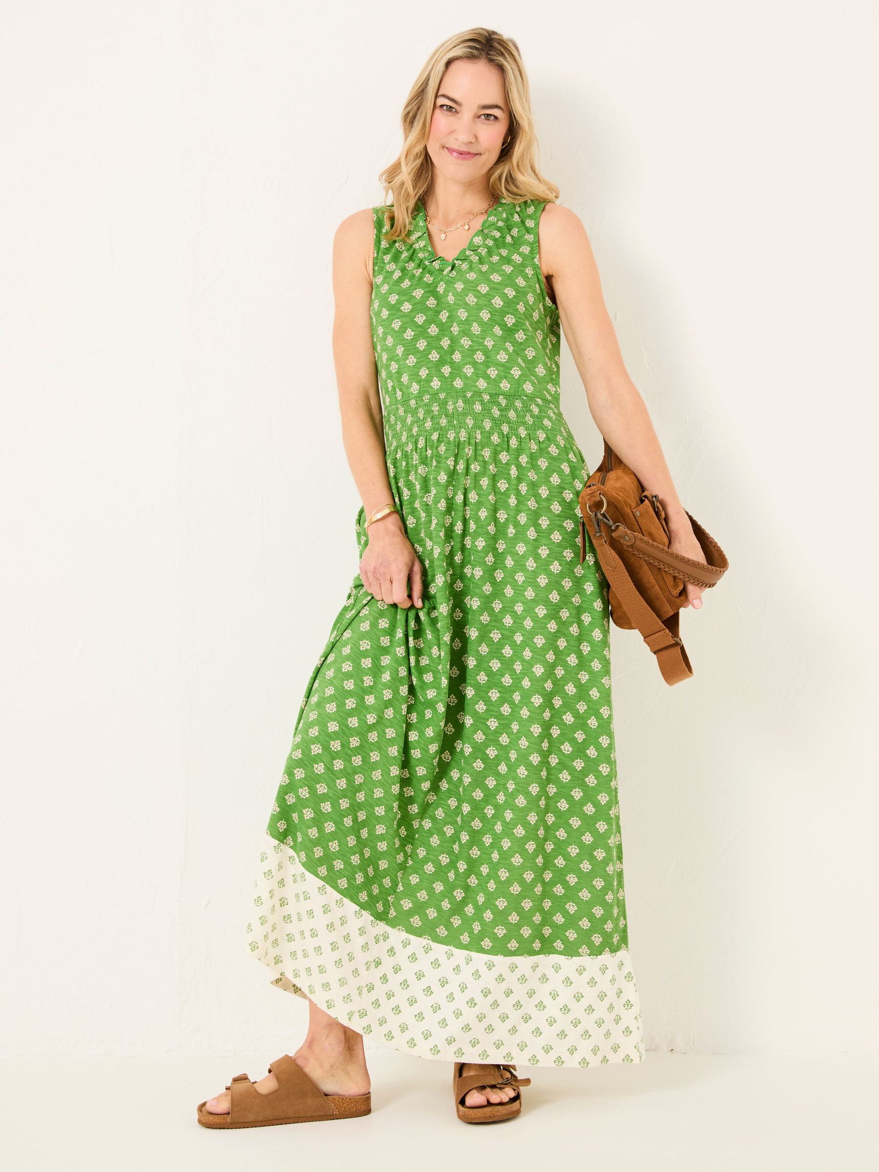 Ellie Mid Green Woodblock Jersey Maxi Dress (AK9498) | £65