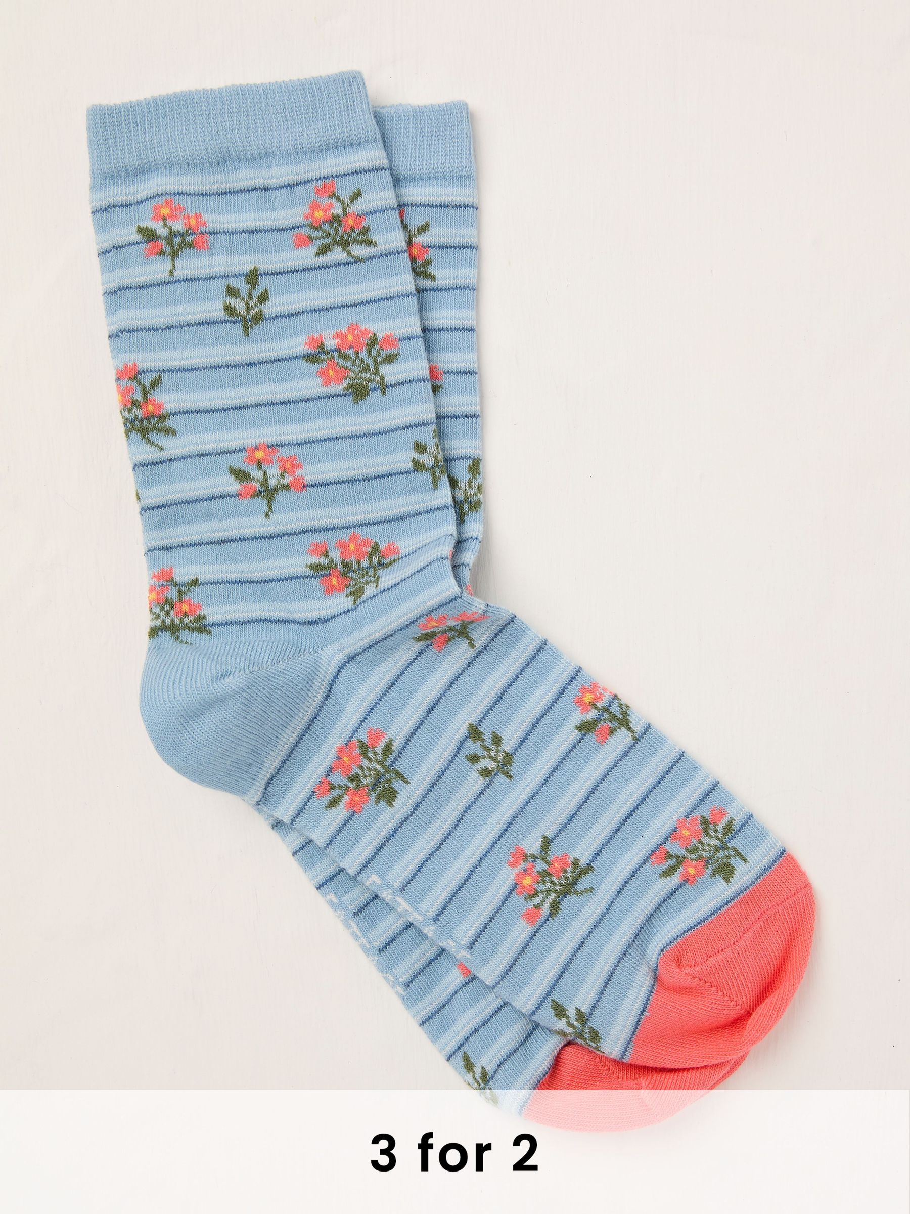 Blue Stripe Floral Socks (AL0398) | £7.50
