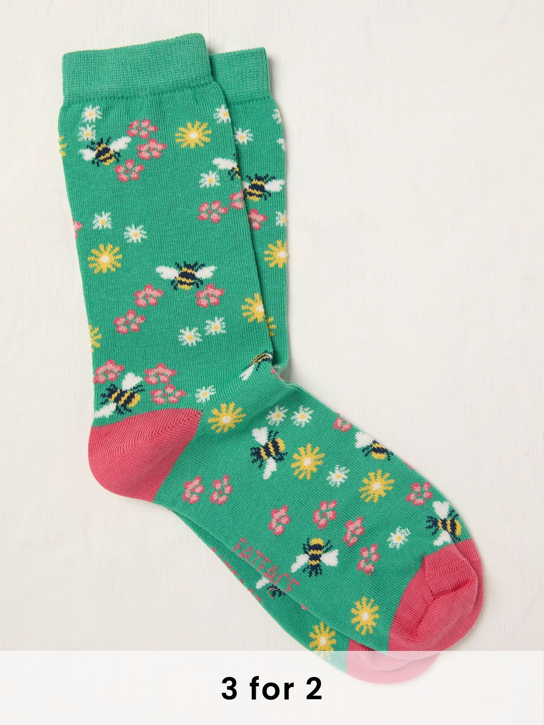 Green Floral Bee Socks (AL0407) | £7.50