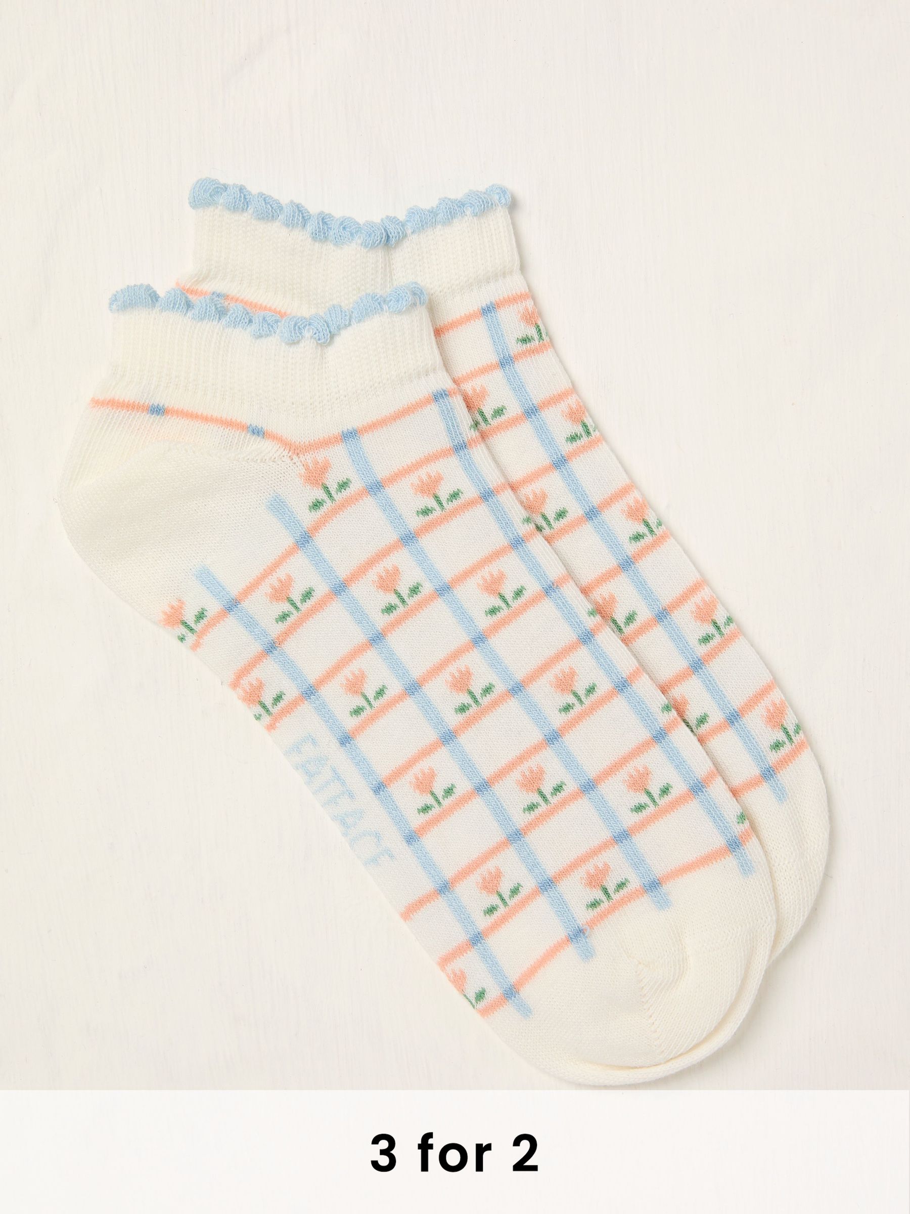 White Check Floral Trainer Socks (AL0421) | £6