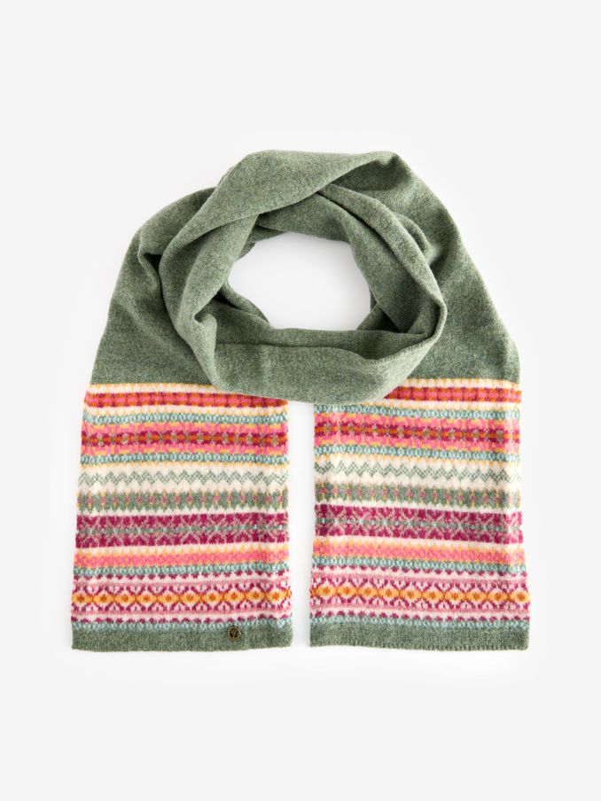 Green Lambswool Fairisle Scarf (AL0869) | £32