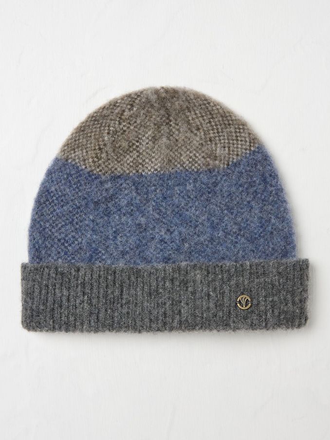 Grey Lambswool Colourblock Beanie Hat (AL0870) | £14