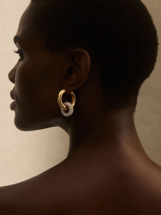 Pavé Link Hoop Earrings in Gold Tone (AL1146) | £41