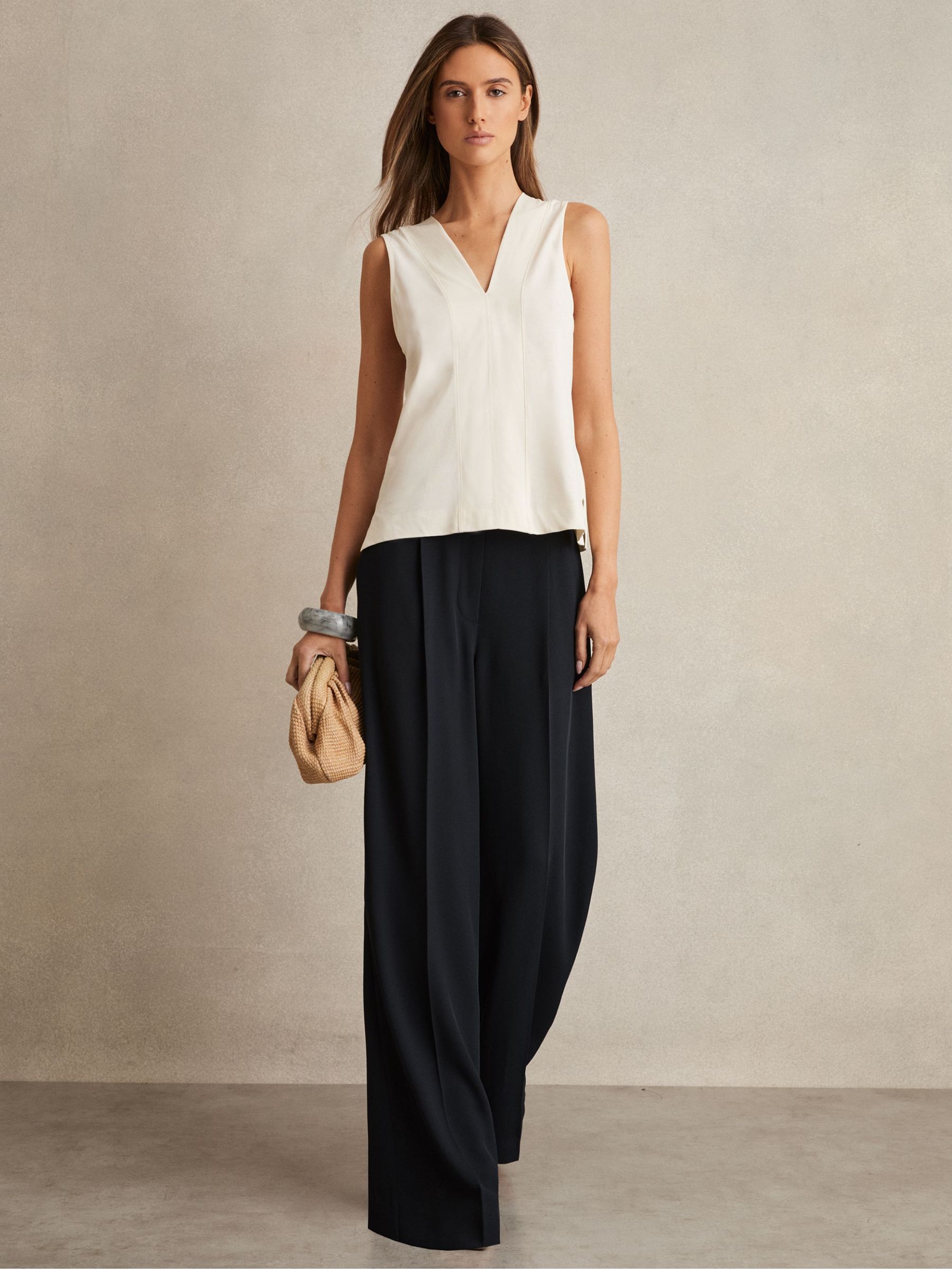Elasticated-Waist Wide-Leg Twill Trousers in Navy (AL1183) | £128