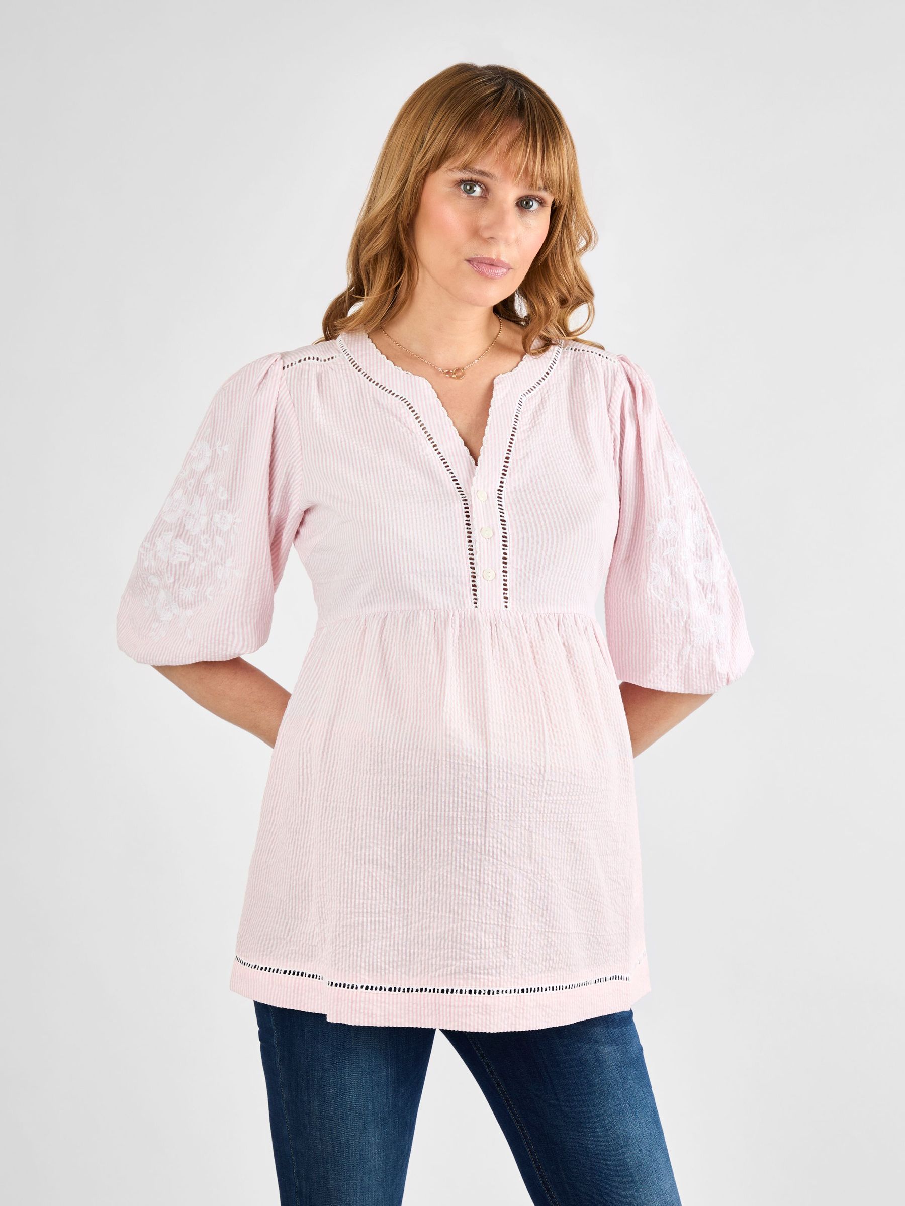 Pink Stripe Embroidered Maternity Blouse (AL1748) | £36