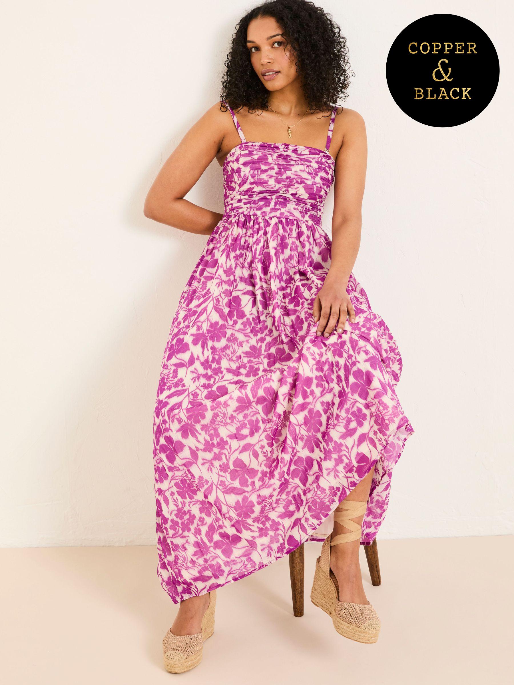 Flora Purple Strapless Printed Floral Dress (AL1868) | £89