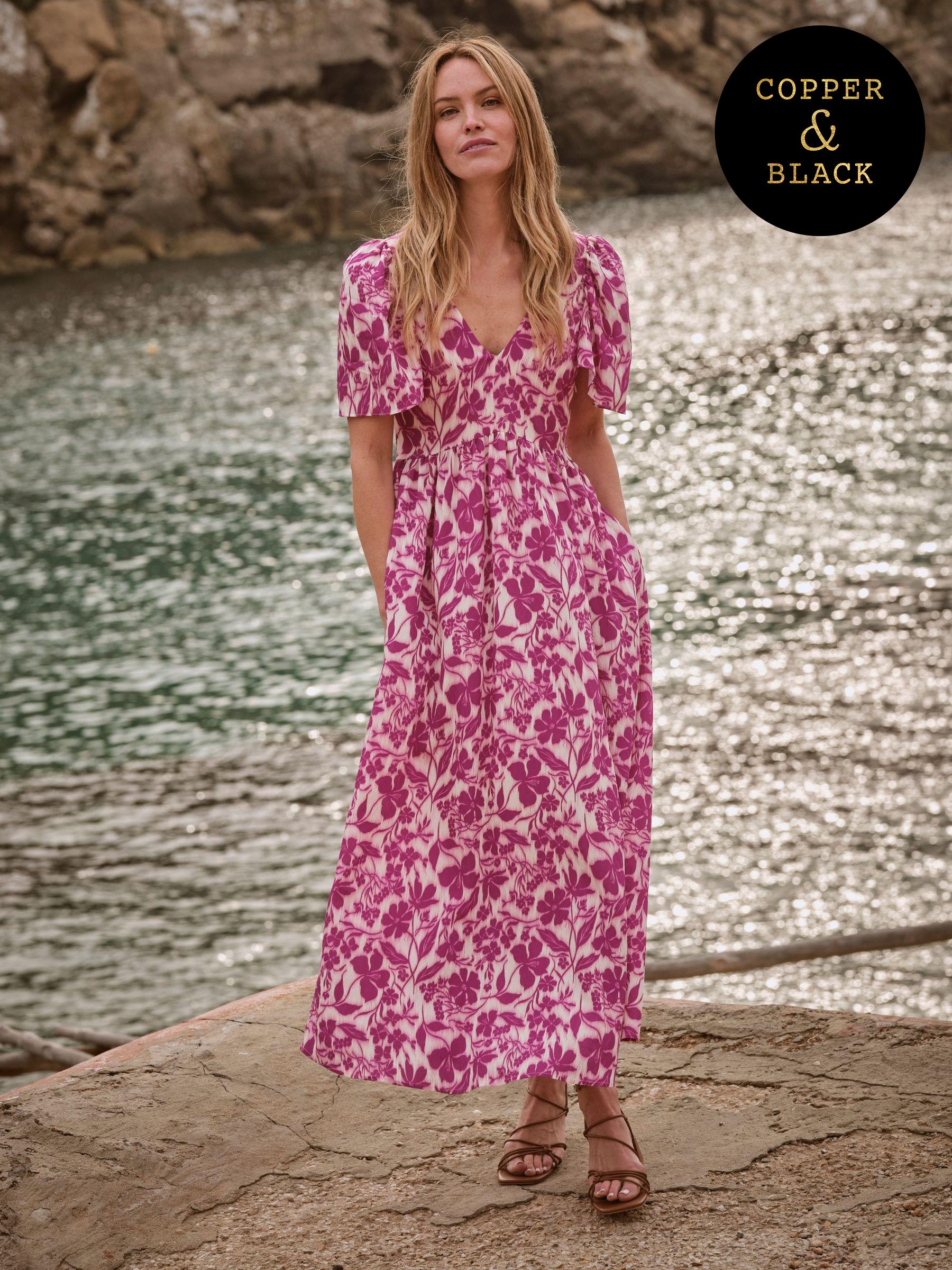 Marlowe Purple Gathered Sleeve Printed Dress (AL1869) | £89